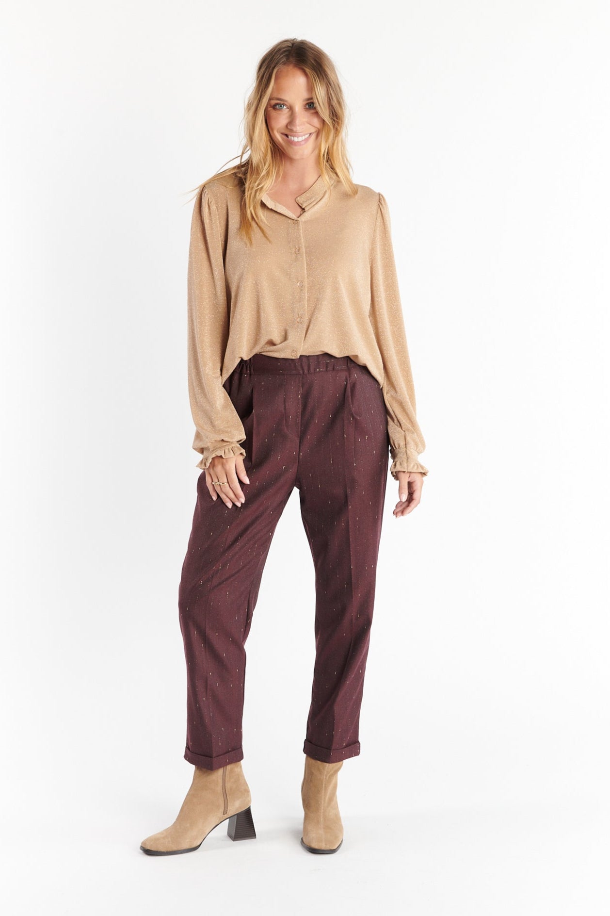 CHINO 7/8ÈME DIMITRI BORDEAUX LUREX