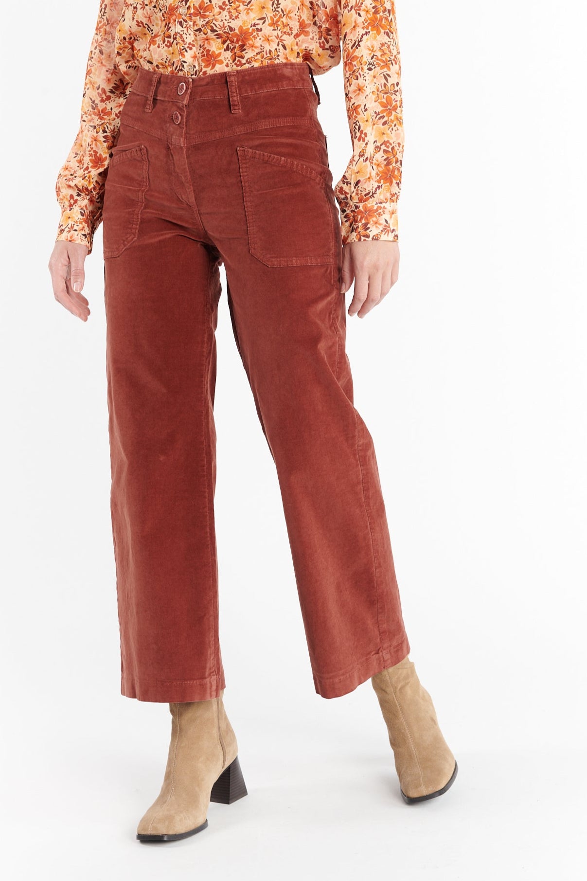 PANTALON ÉVASÉ 7/8 VELOURS DIONYS PAPRIKA