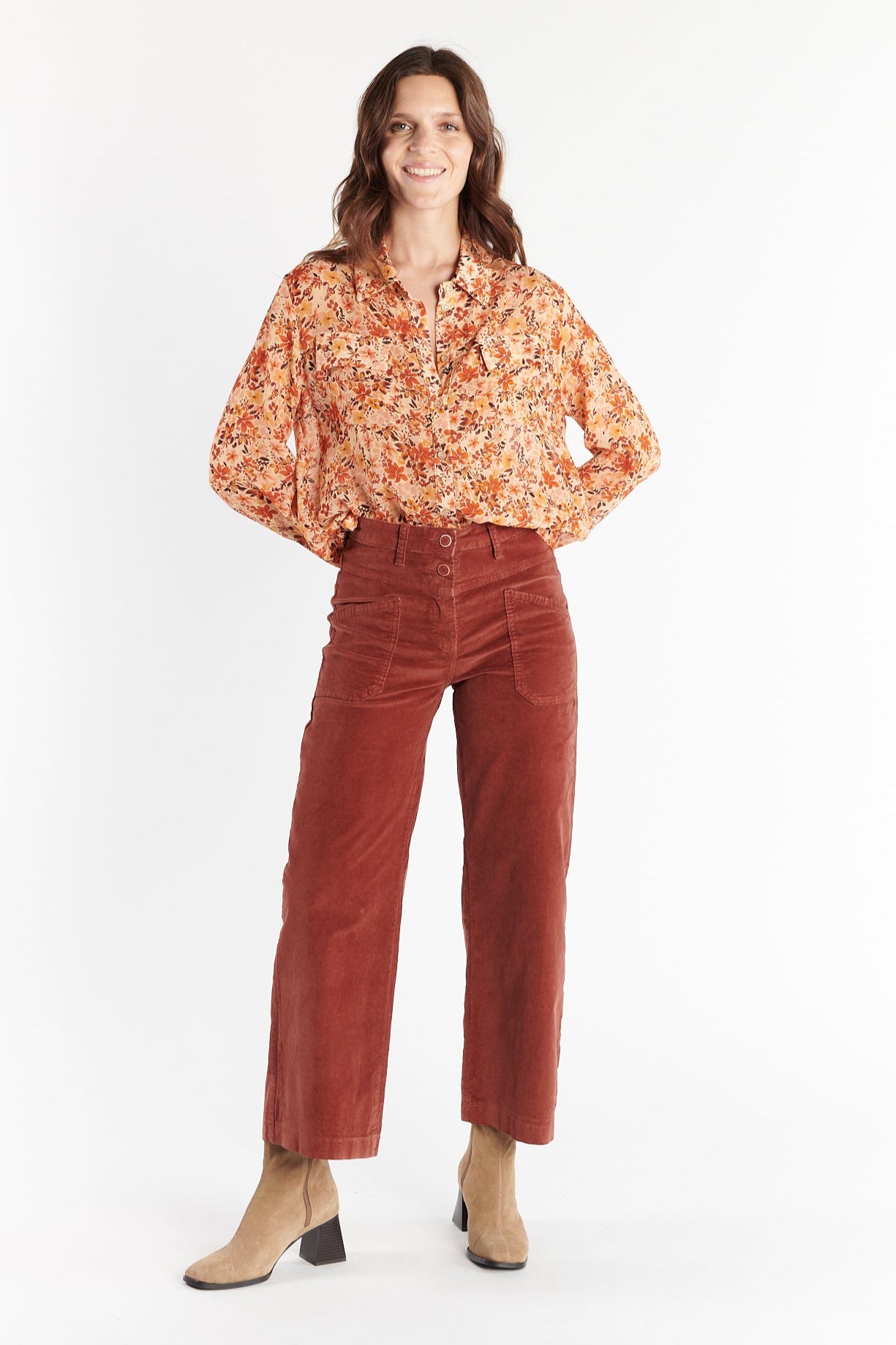 PANTALON ÉVASÉ 7/8 VELOURS DIONYS PAPRIKA