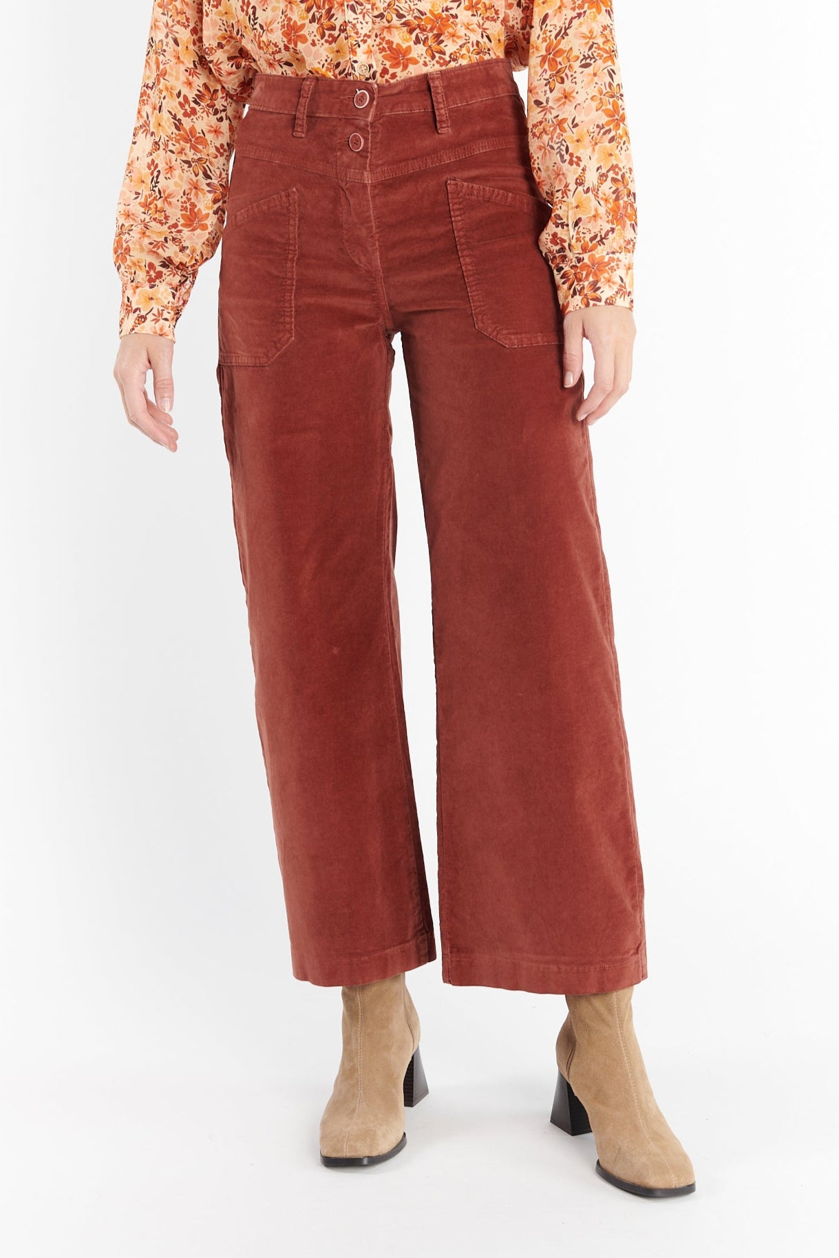 PANTALON ÉVASÉ 7/8 VELOURS DIONYS PAPRIKA