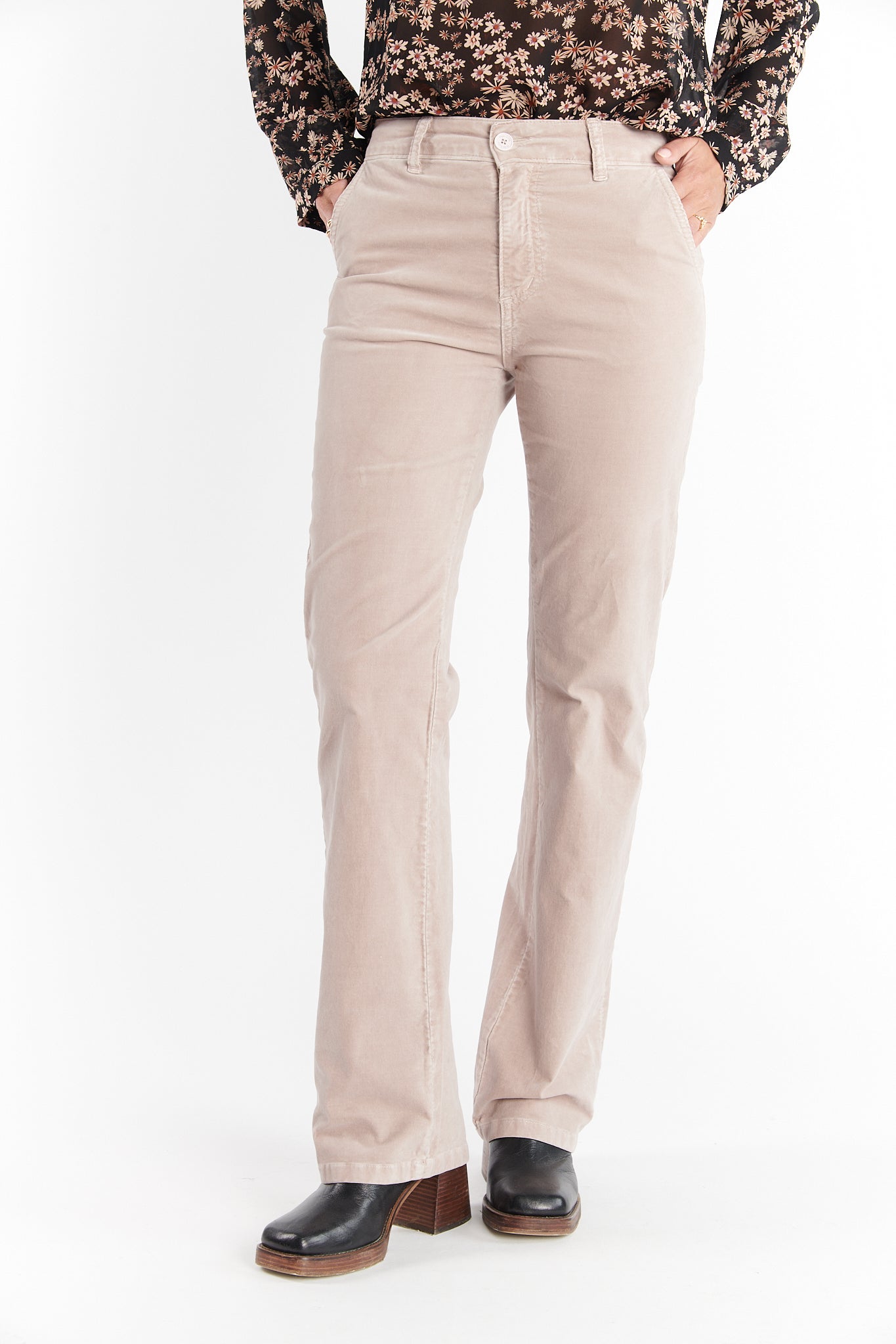 PANTALON FLARE VELOURS DELSON SABLE ROSE
