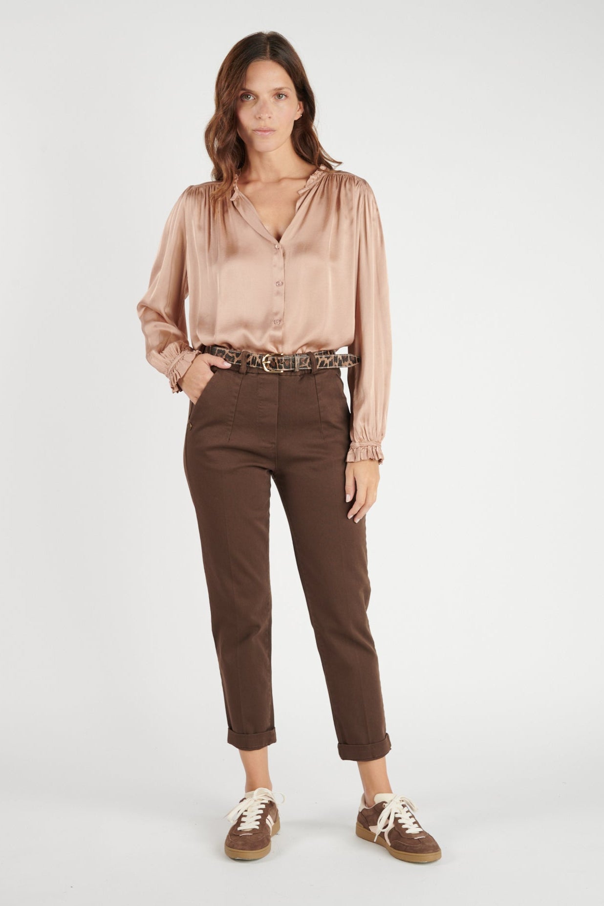 CHEMISE COL PLISSÉ FLORA ROSE POUDRÉ