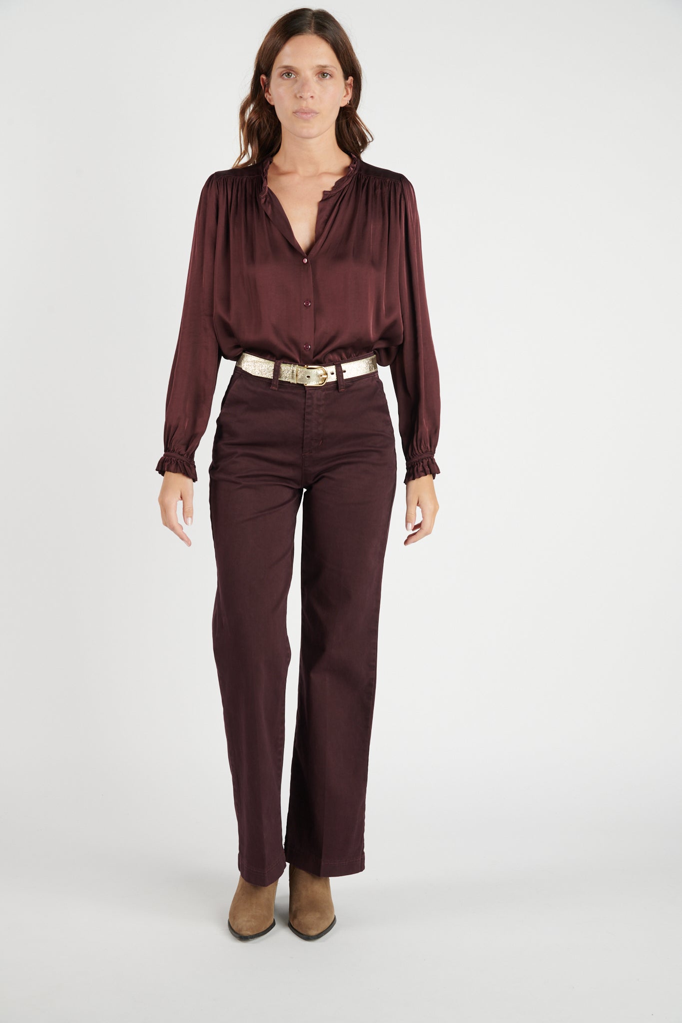 PANTALON LONG ÉVASÉ DION PRUNE