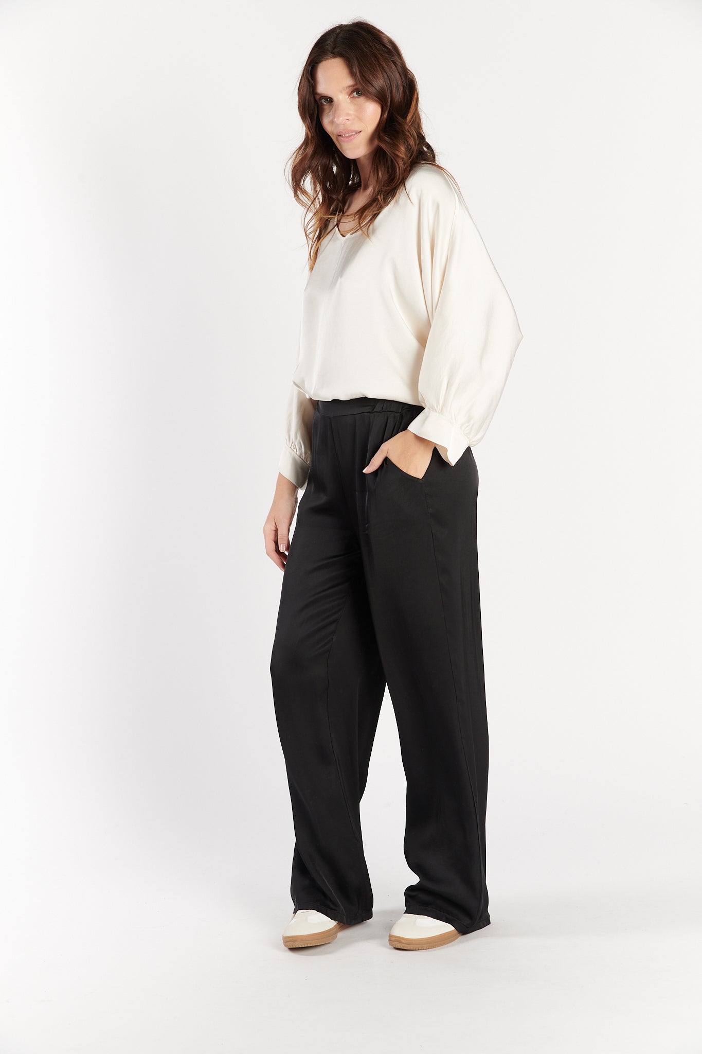 PANTALON LONG SATINÉ DREW NOIR