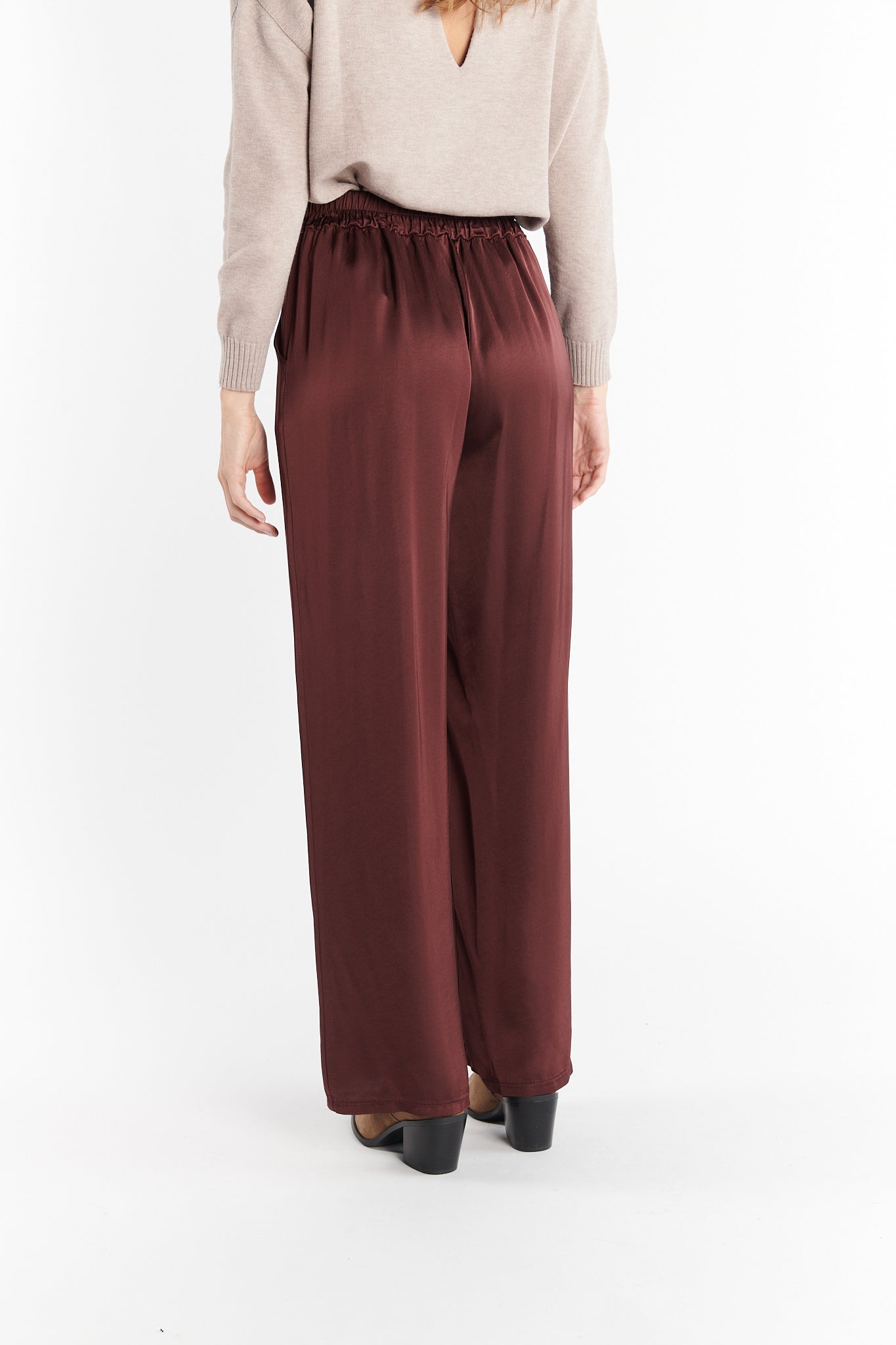 PANTALON LONG SATINÉ DREW PRUNE