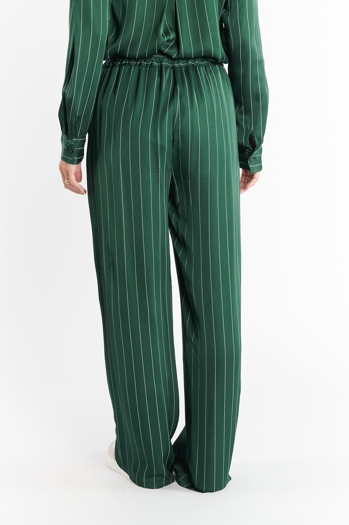PANTALON FLUIDE CRISTOBAL RAYURES VERT PIN