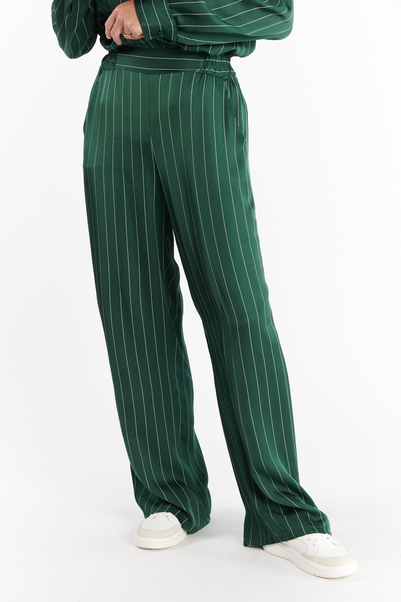 PANTALON FLUIDE CRISTOBAL RAYURES VERT PIN