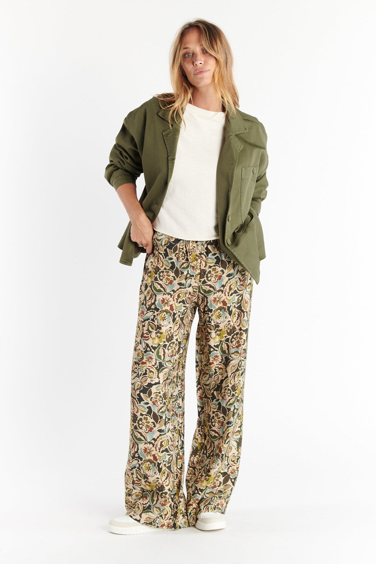 PANTALON FLUIDE DONIS IMPRIMÉ FLOWER KAKI
