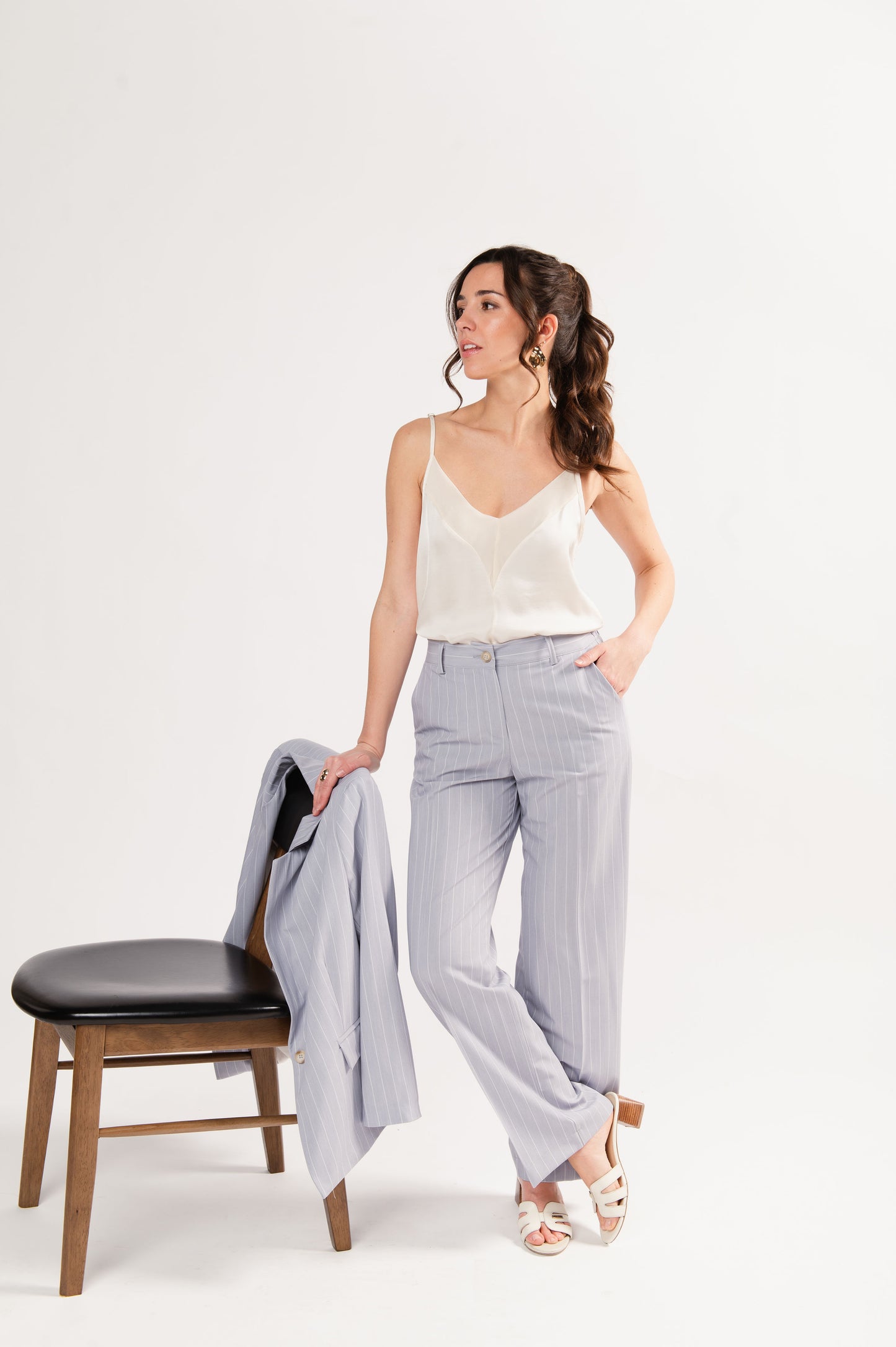 PANTALON À RAYURES ÉDEN GRIS