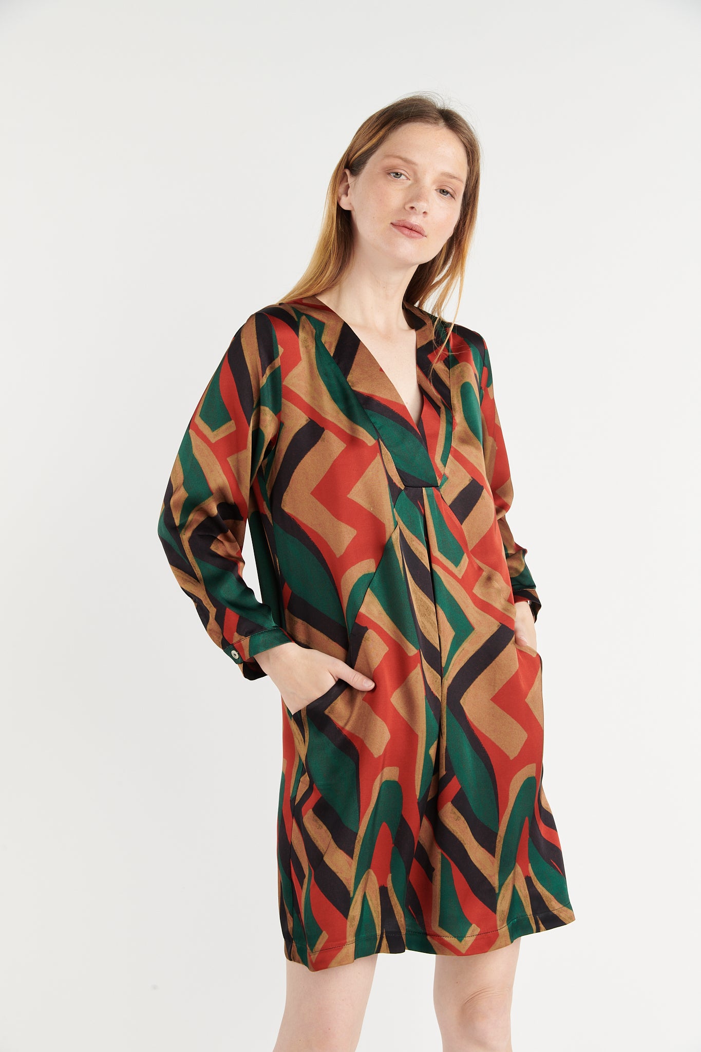 ROBE COURTE IMPRIMÉE GEO VERT GRENADE BUGRA