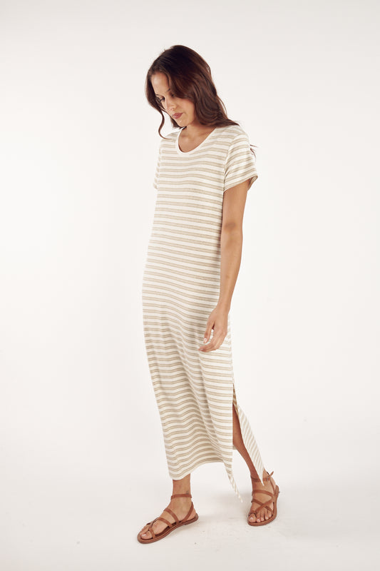 ROBE LONGUE MARINIÈRE CEDRO SABLE