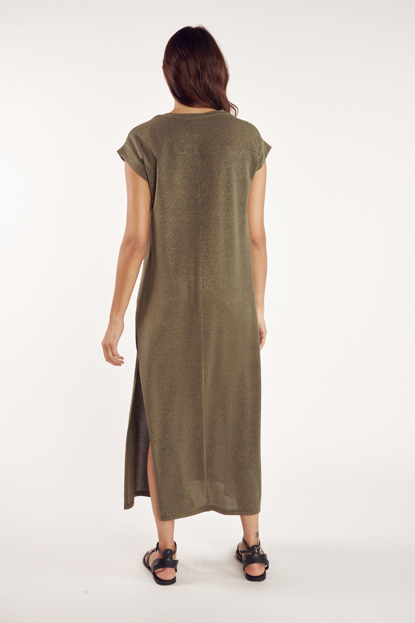 ROBE LONGUE À PAILLETTES CHACE KAKI