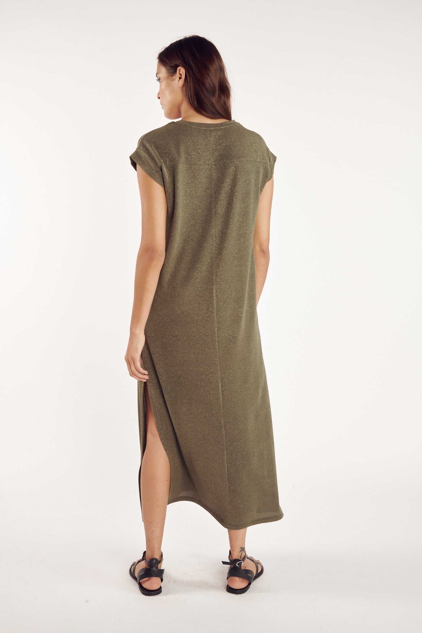 ROBE LONGUE À PAILLETTES CHACE KAKI