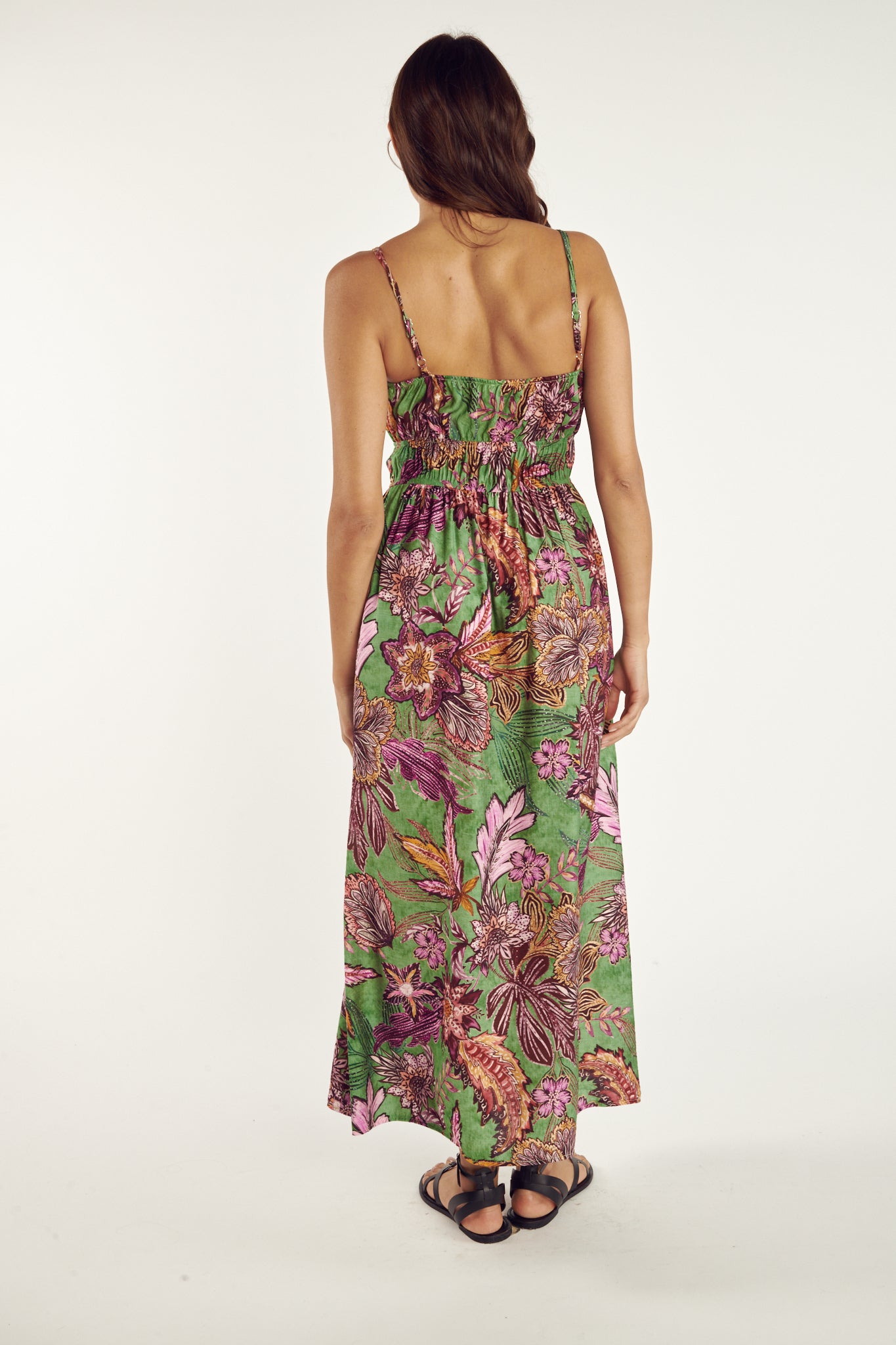 GREEN FLOWER PRINT LONG DRESS CLÉMENTIN