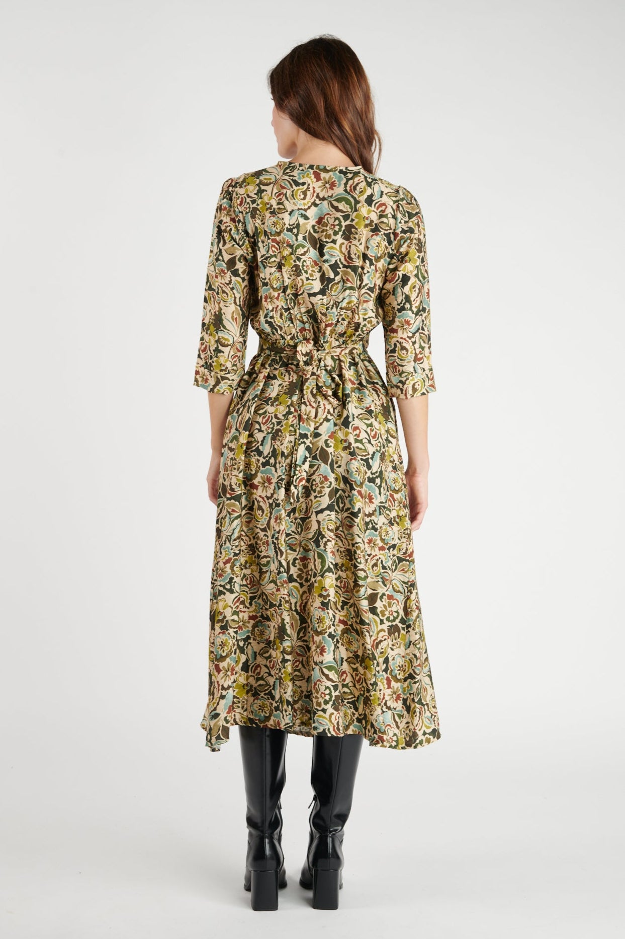 ROBE LONGUE CACHE COEUR DAYA IMPRIMÉ FLOWER KAKI