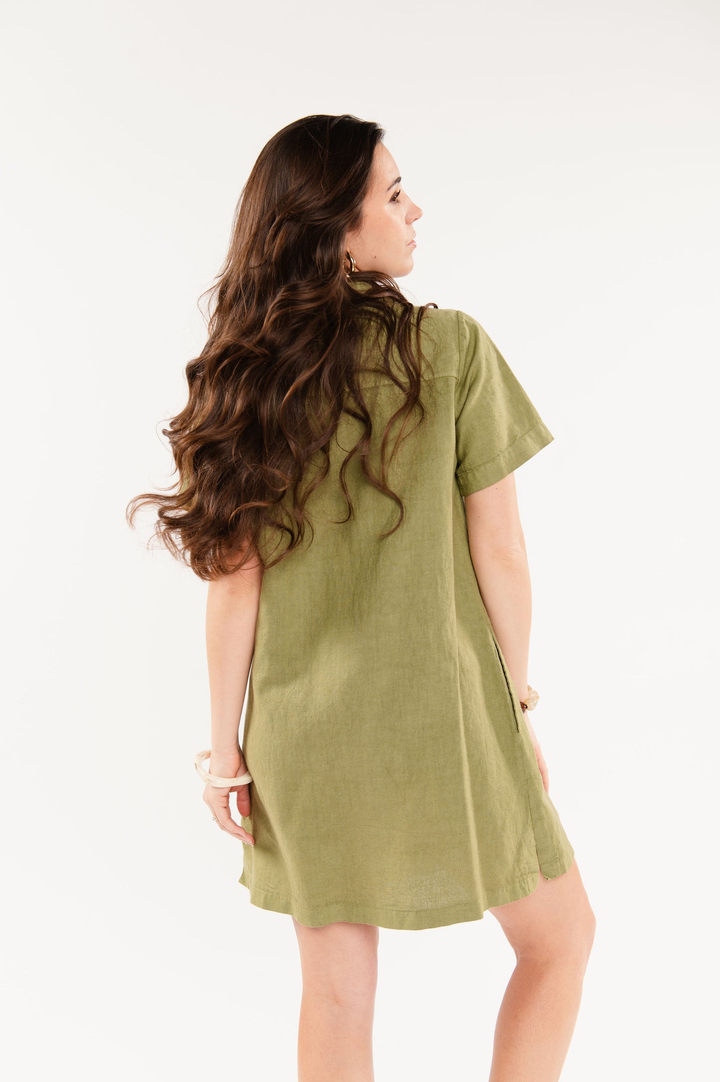 ROBE CHEMISE EN LIN FRANCESCO VERT
