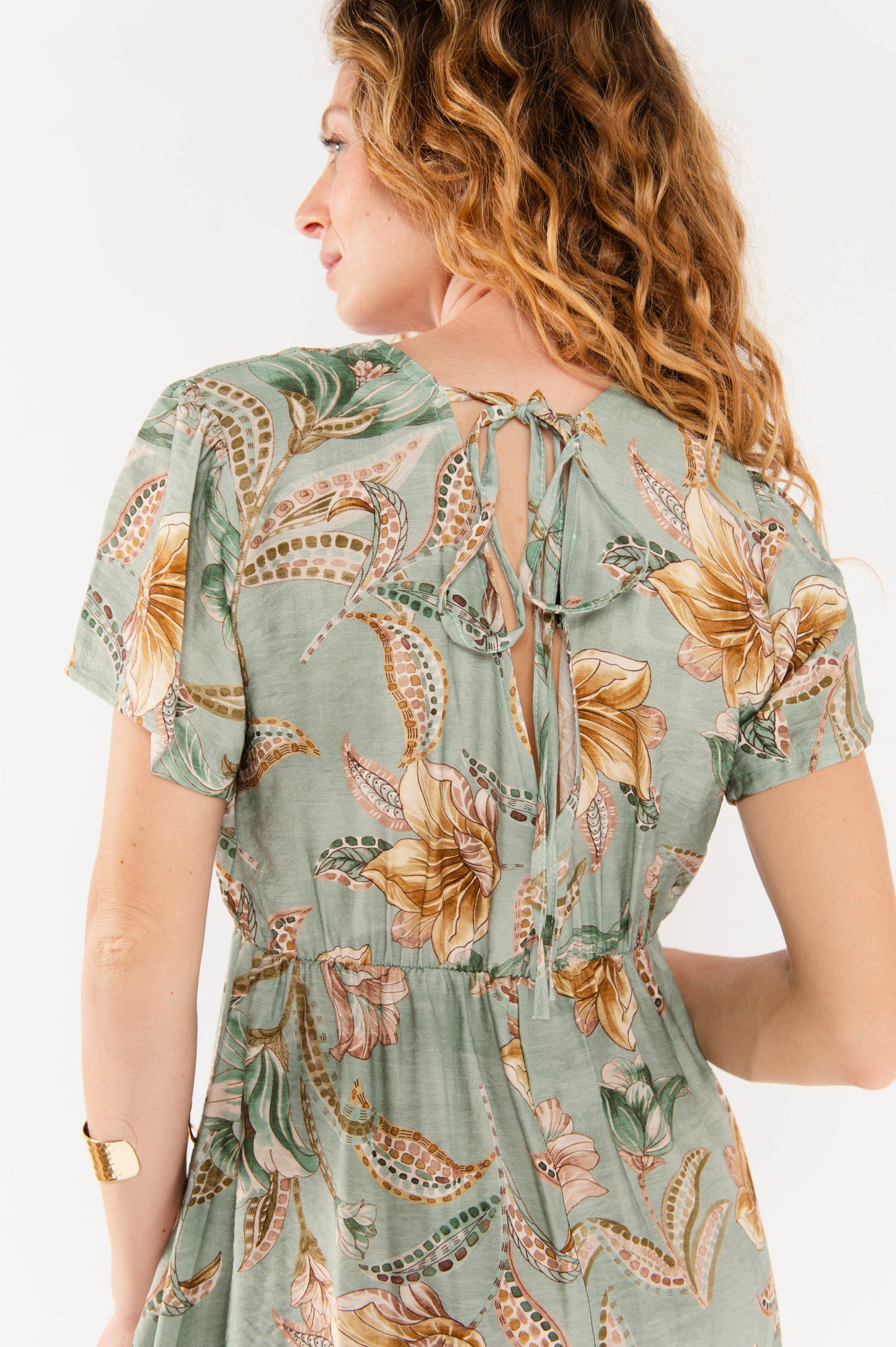 ROBE À FLEURS FAREL VERT D'EAU