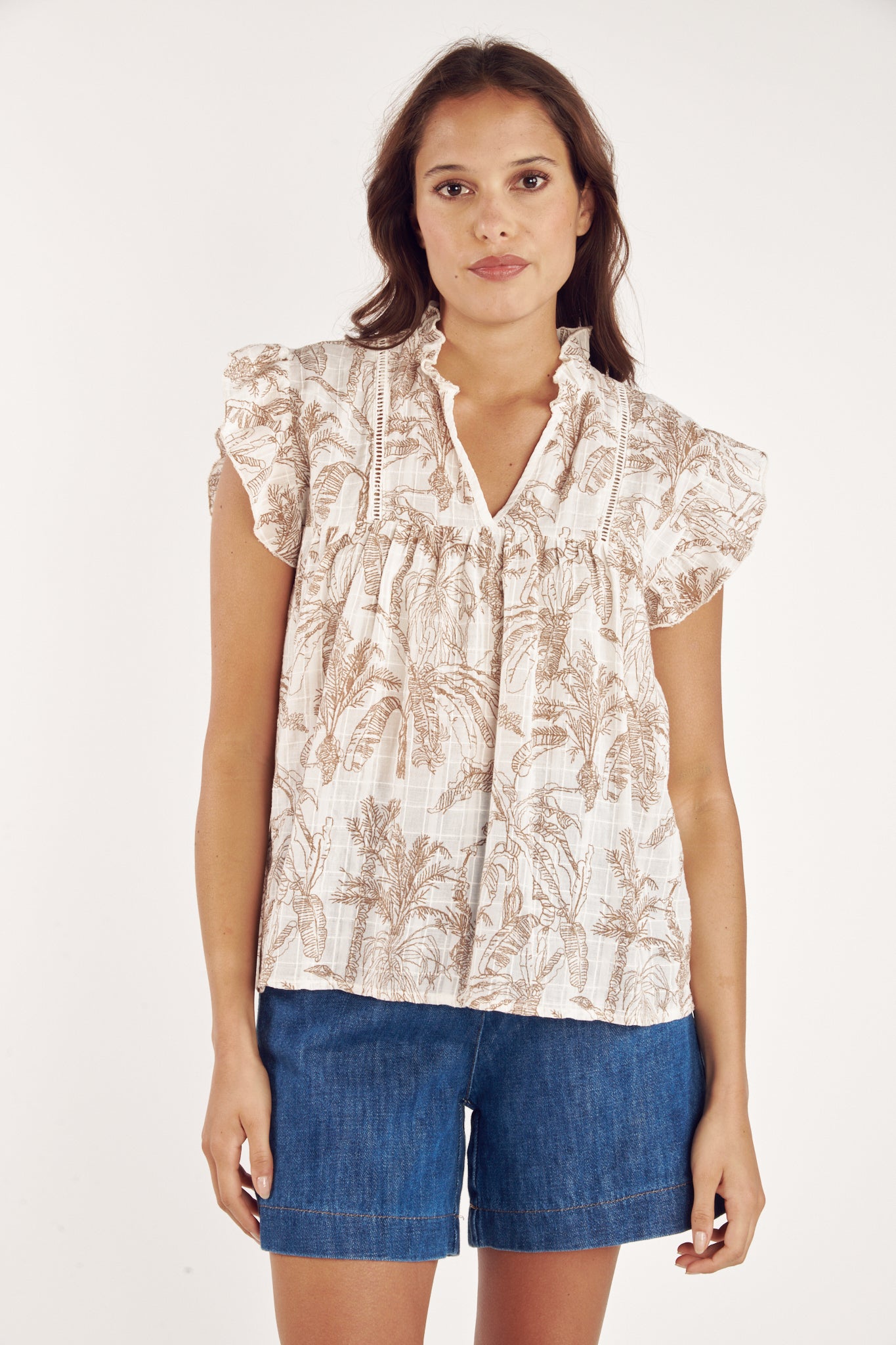 TOP VOILE TEXTURÉ CARMINA CACAO JUNGLE