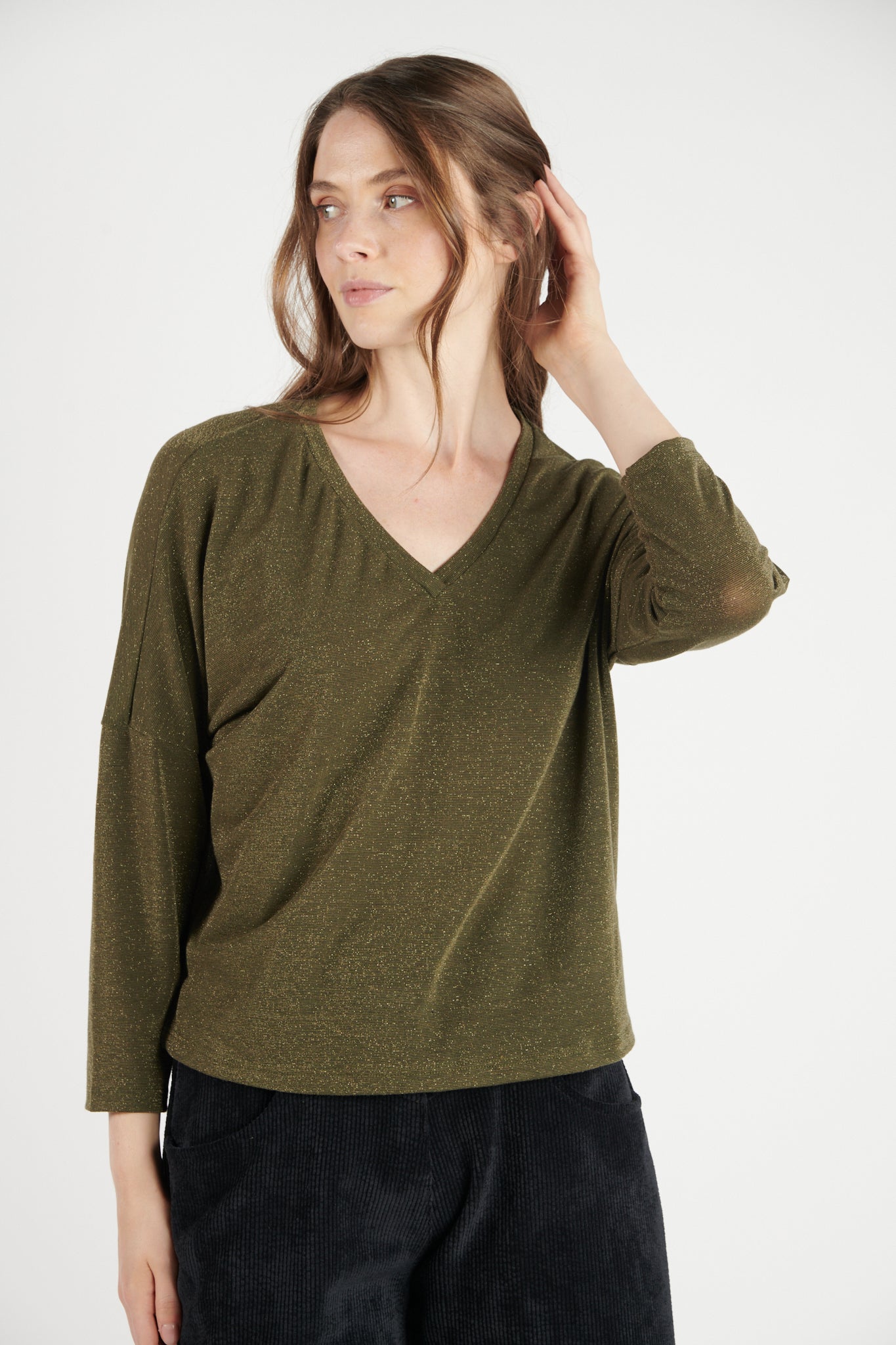 TOP AMPLE LUREX DAMIS KAKI