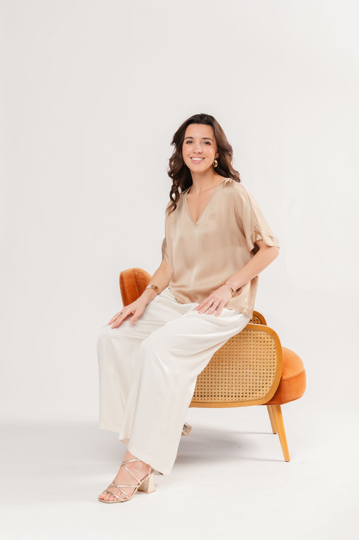 PANTALON SATINÉ 7/8e FLORINE ÉCRU