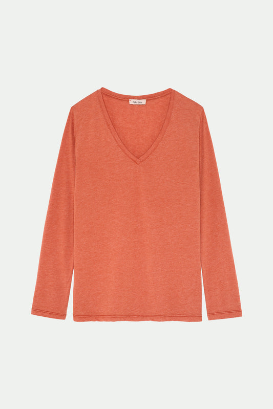 T-SHIRT COL V BARRY ORANGE BRULÉ