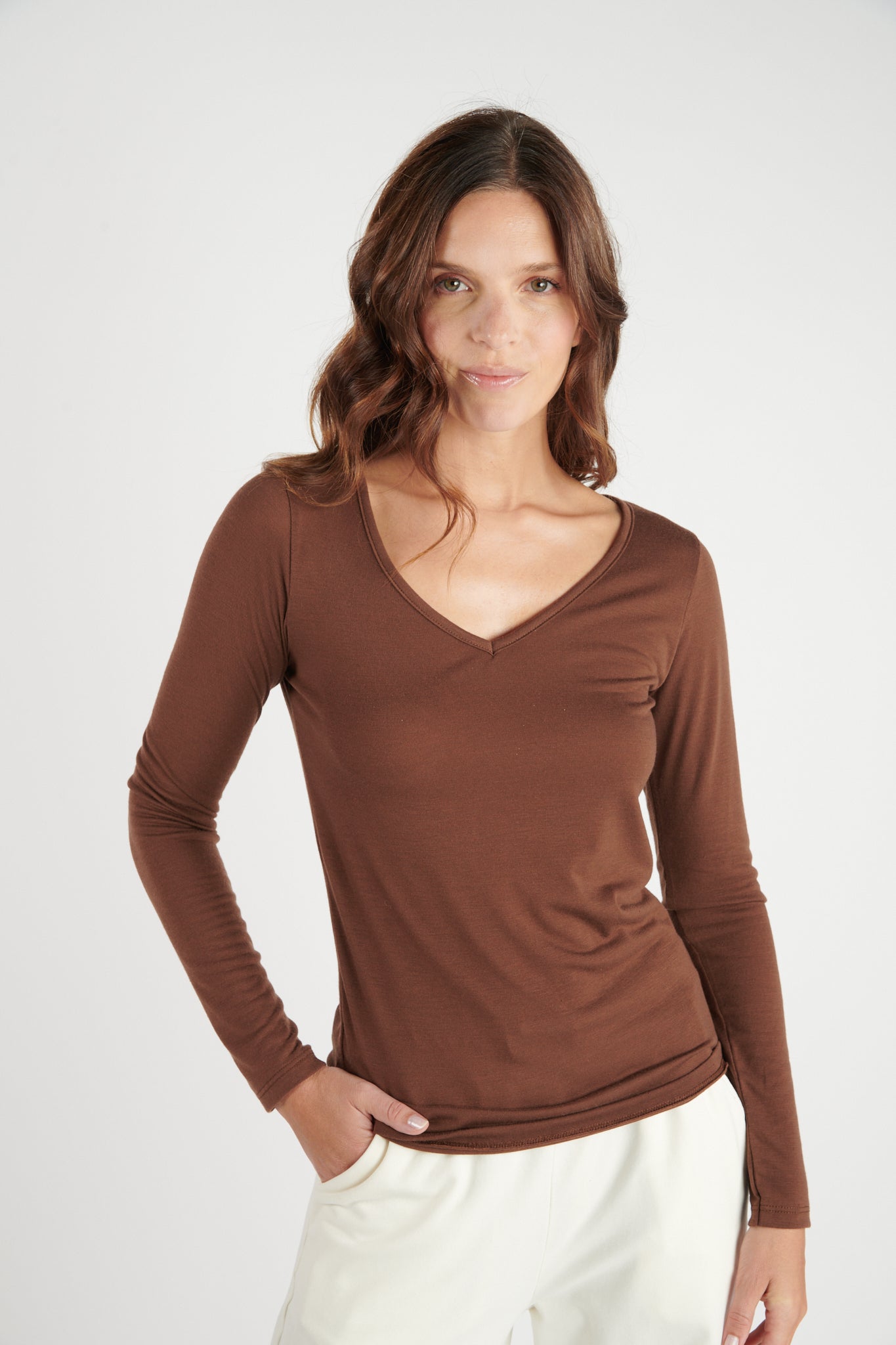 T-SHIRT COL V DRISSIA CHATAIGNE