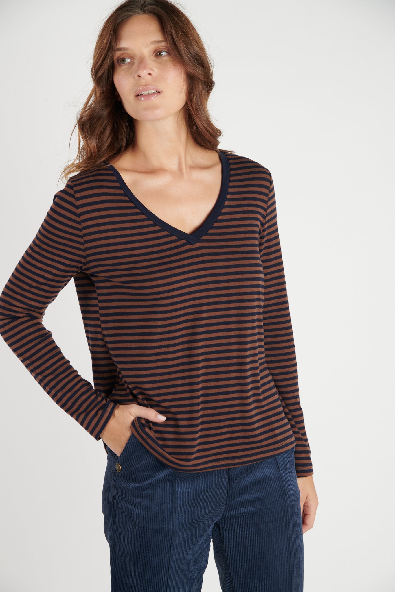 T-SHIRT RAYURES BADIALLO CHATAIGNE MARINE