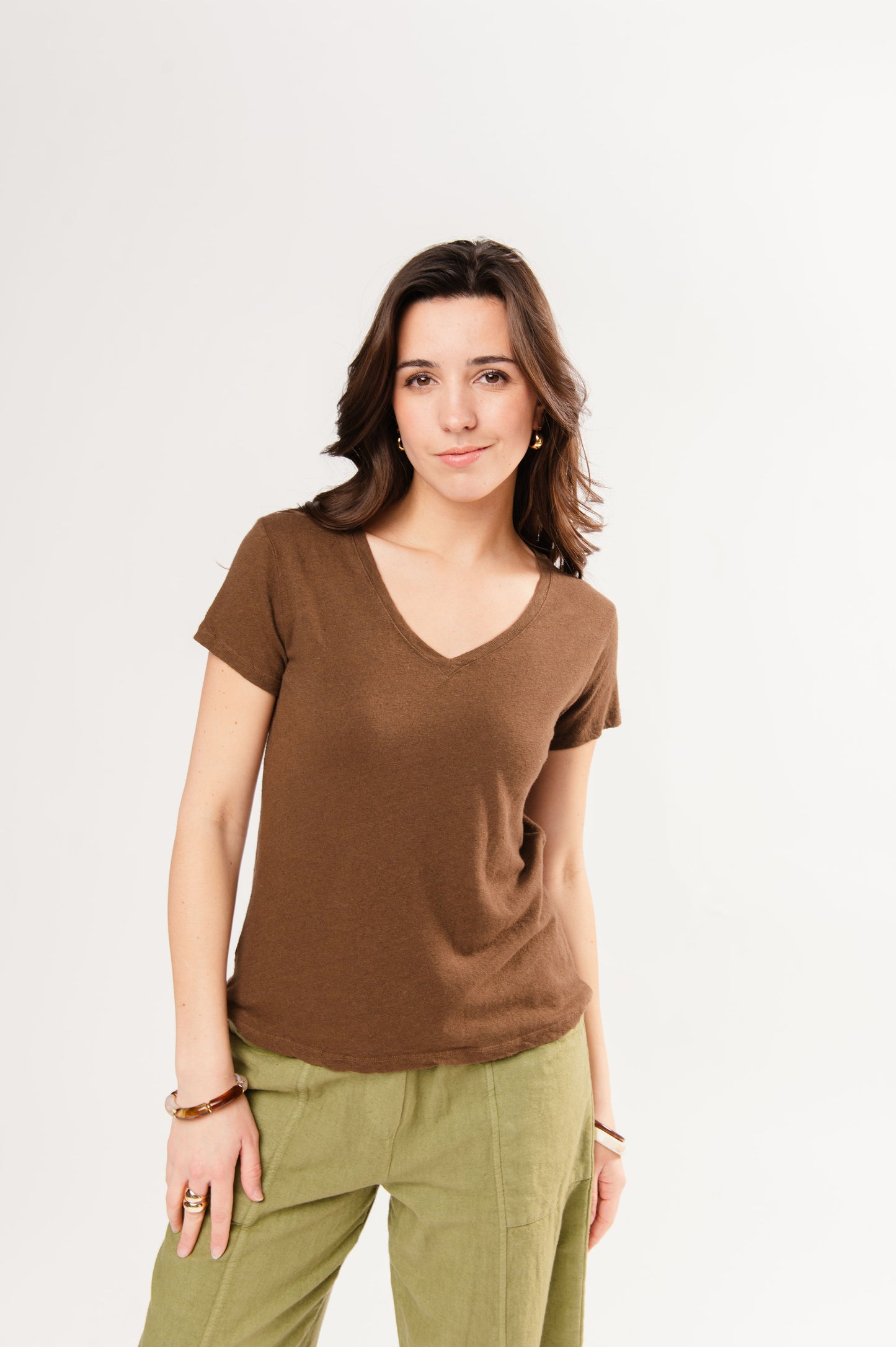 T-SHIRT COL V FRANCINE MARRON