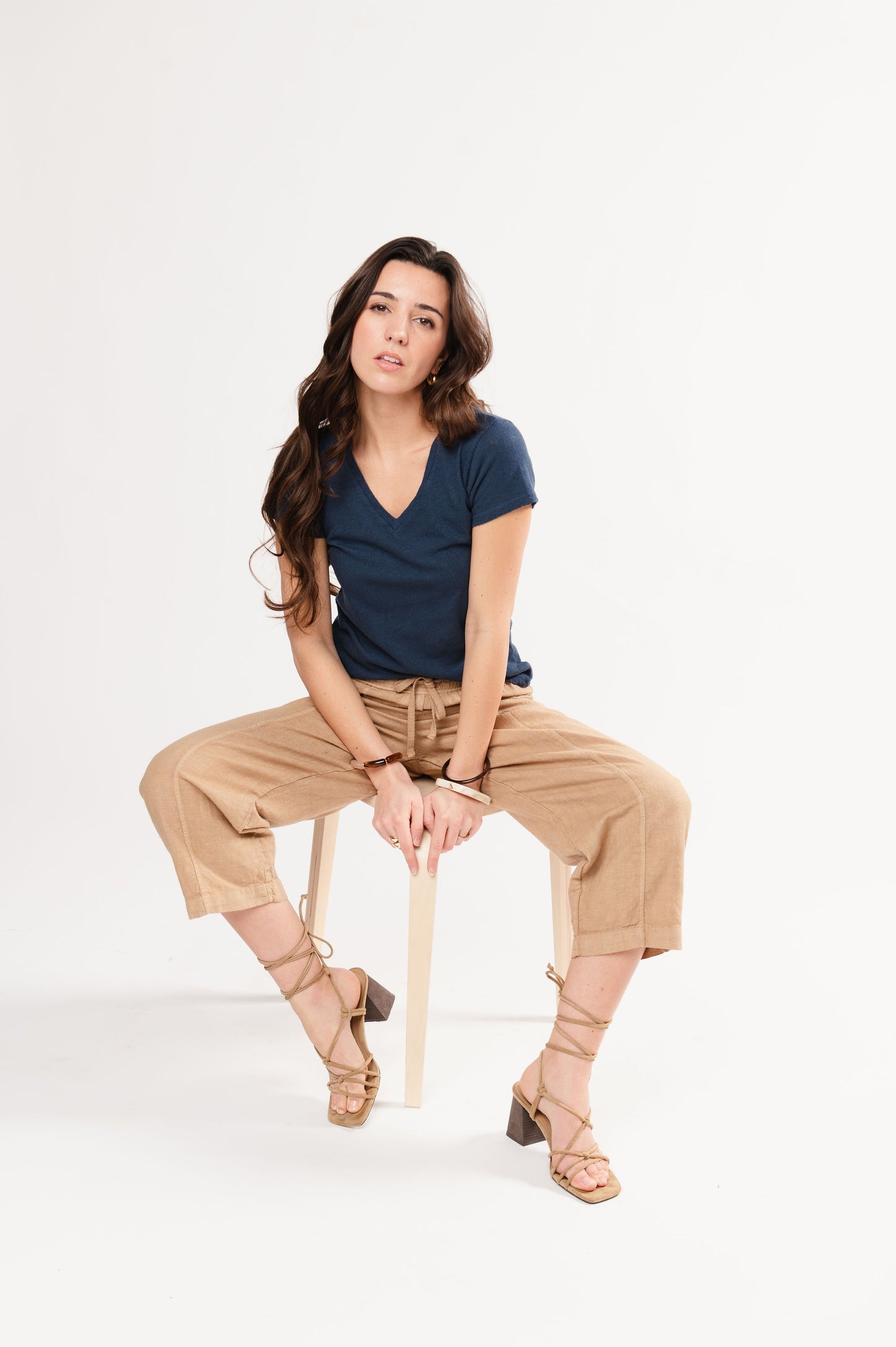 T-SHIRT COL V FRANCINE BLEU