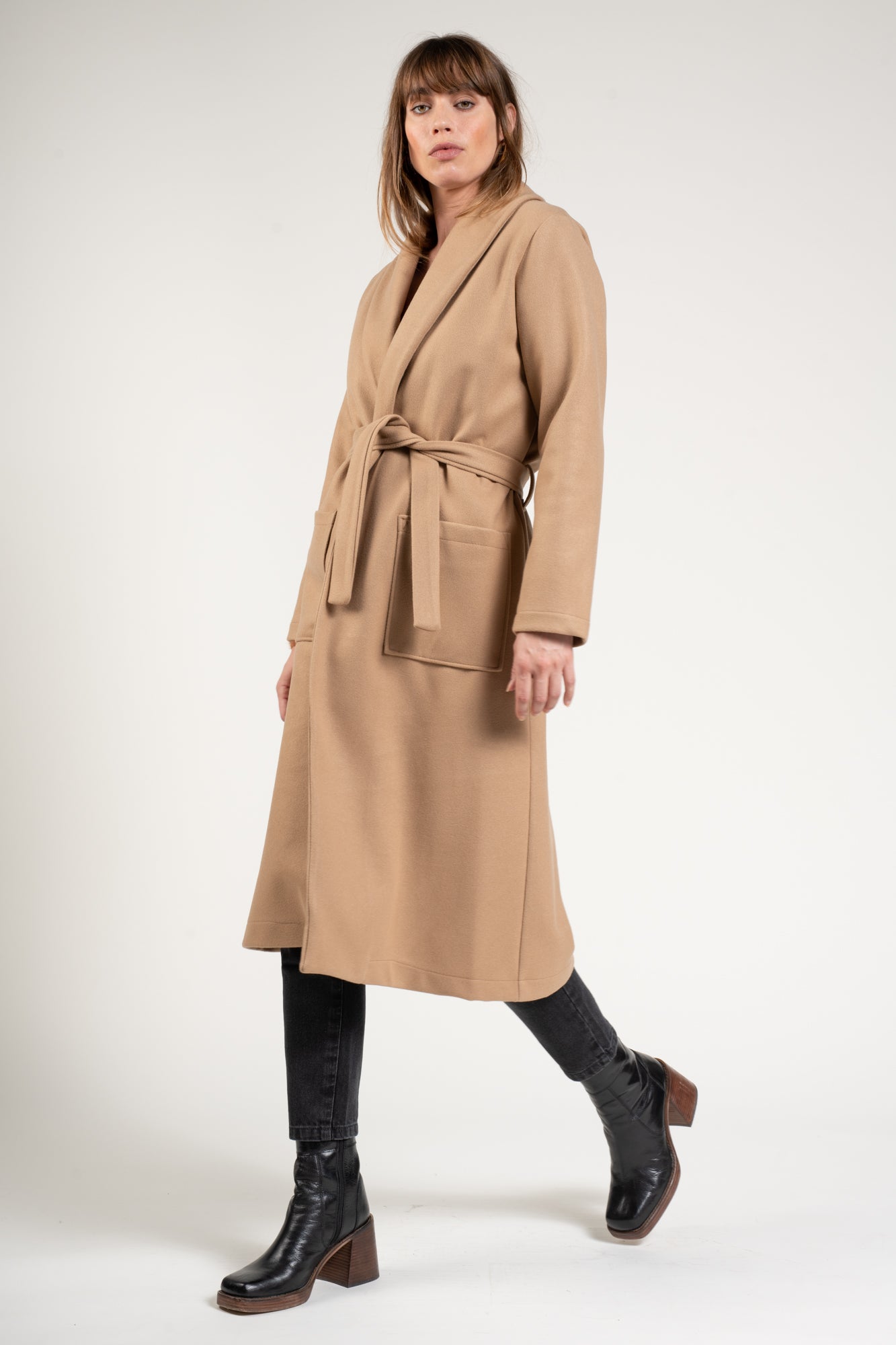 MANTEAU LONG CEINTURE KALVYN CAMEL