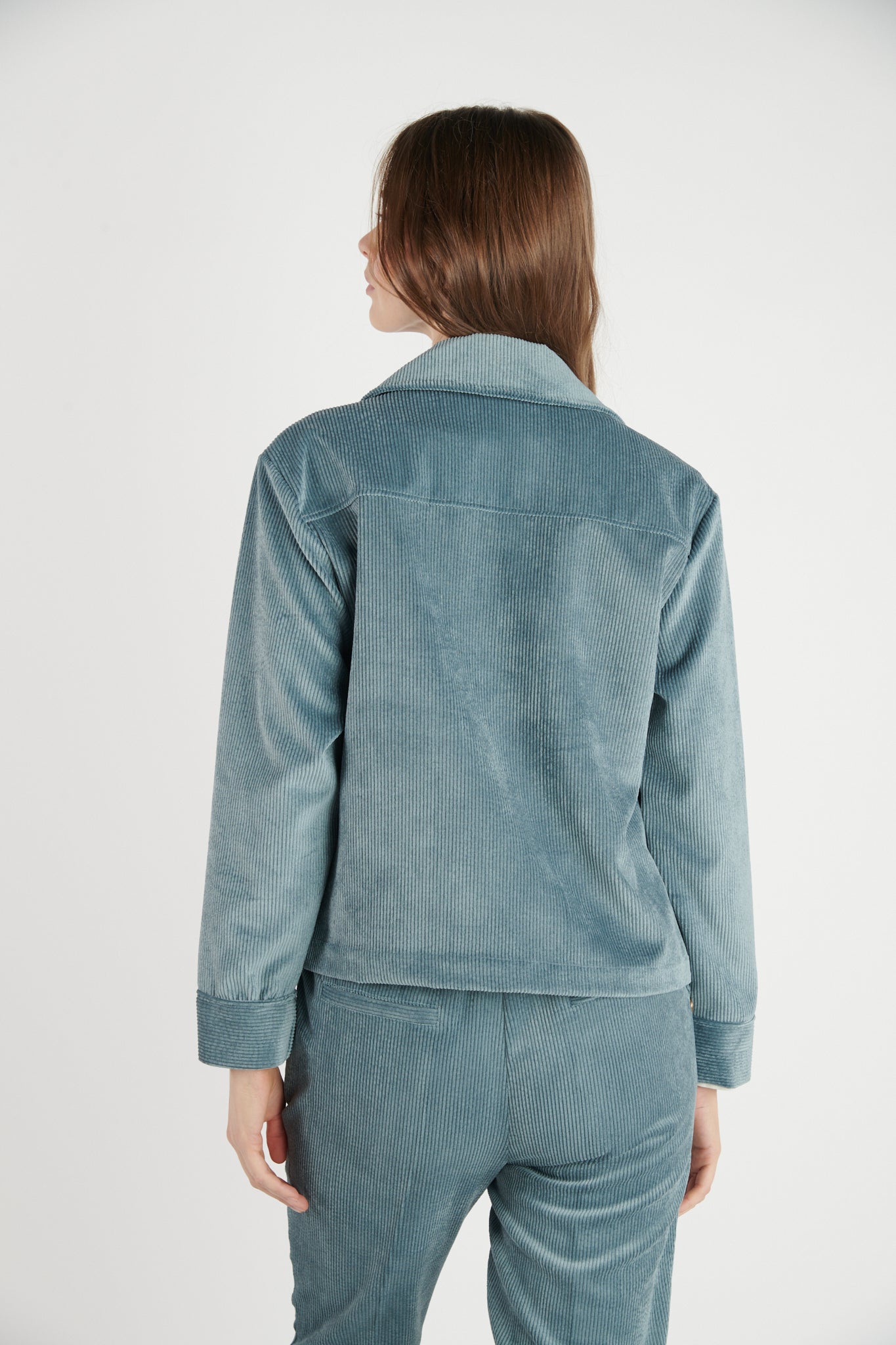 VESTE COURTE VELOURS DENISA BLEU CENDRE