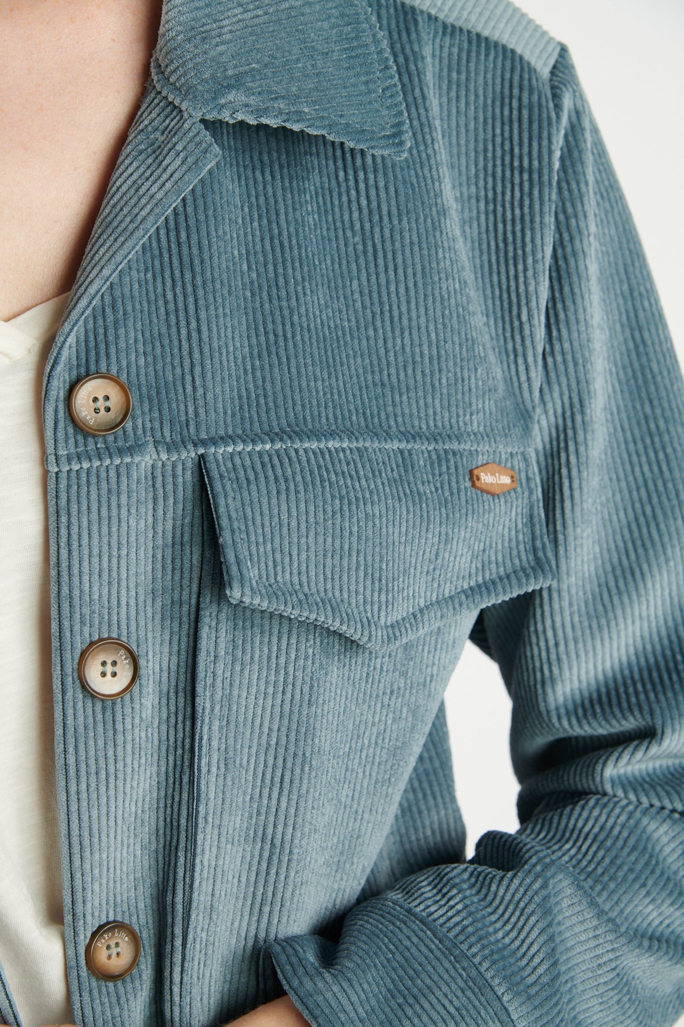 VESTE COURTE VELOURS DENISA BLEU CENDRE