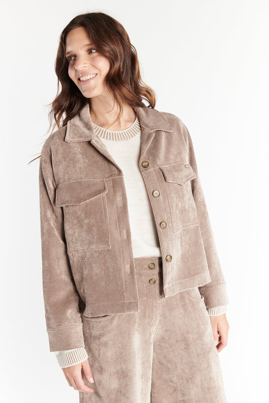 VESTE COURTE VELOURS DENISA TAUPE
