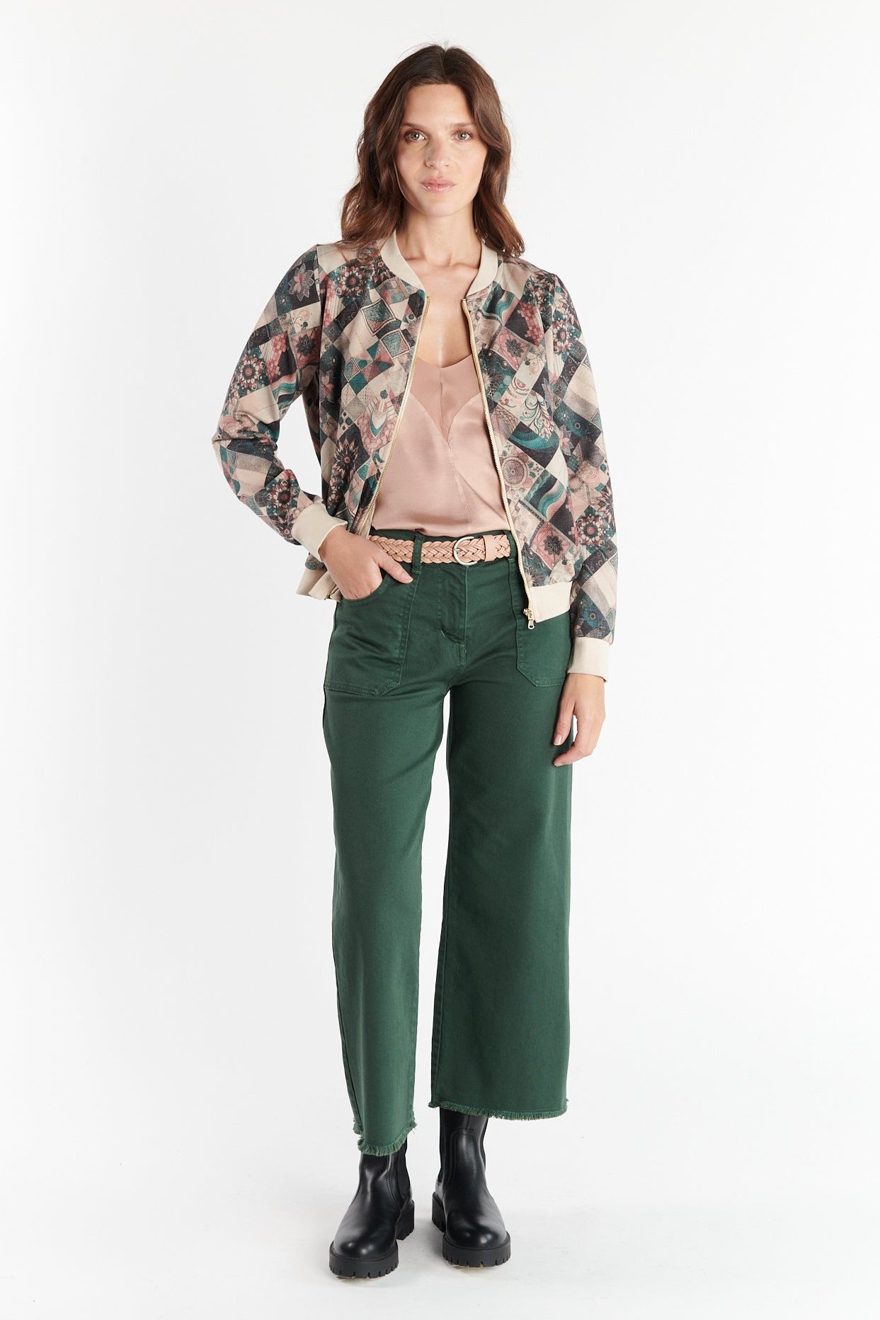 VESTE ZIPPER CÉLESTINE IMPRIMÉ VERT MOSAÏQUE