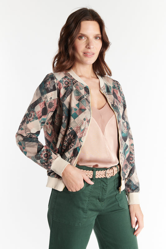 VESTE ZIPPER CÉLESTINE IMPRIMÉ VERT MOSAÏQUE