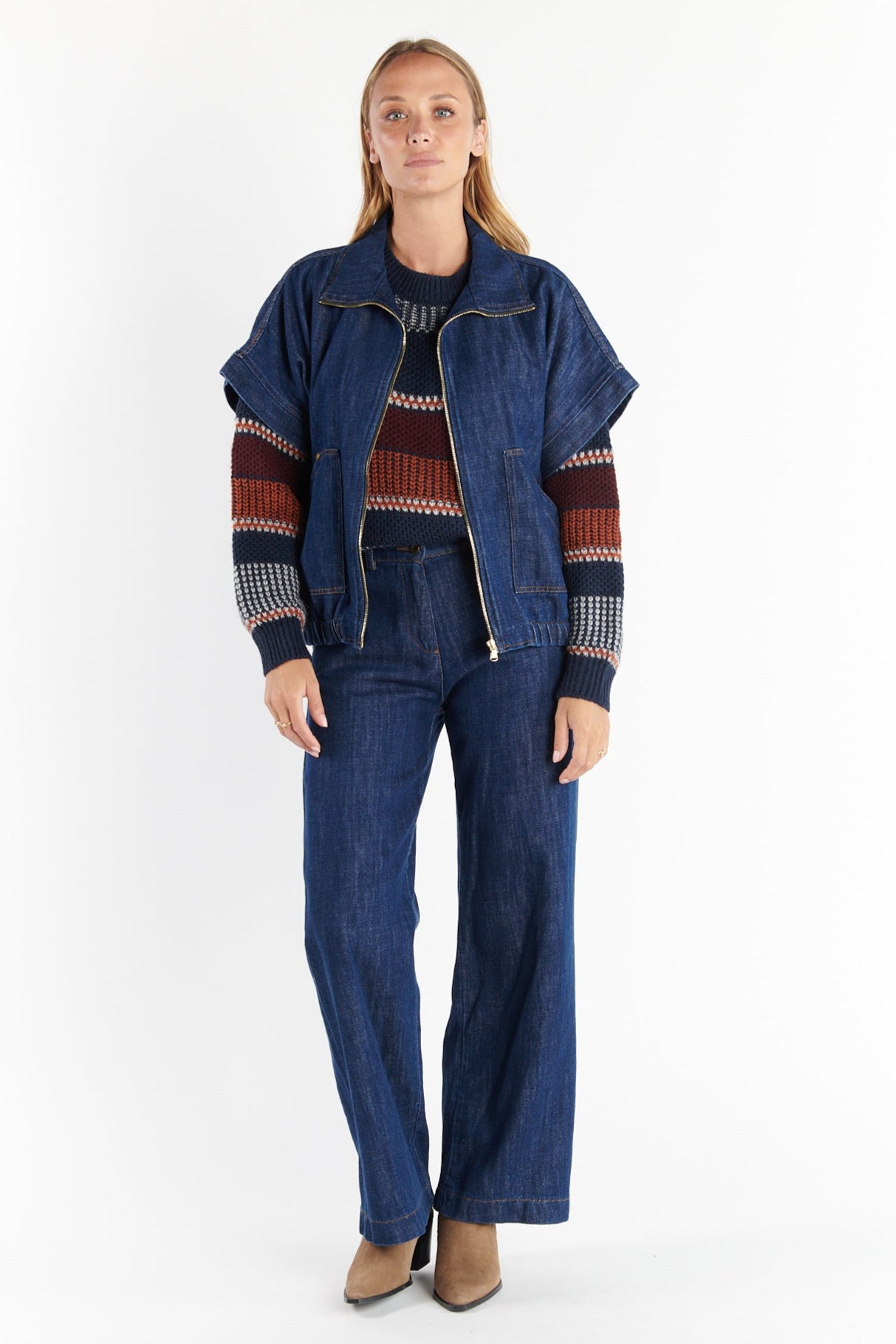 VESTE ZIPPER SANS MANCHES DARYAH JEAN BLEU