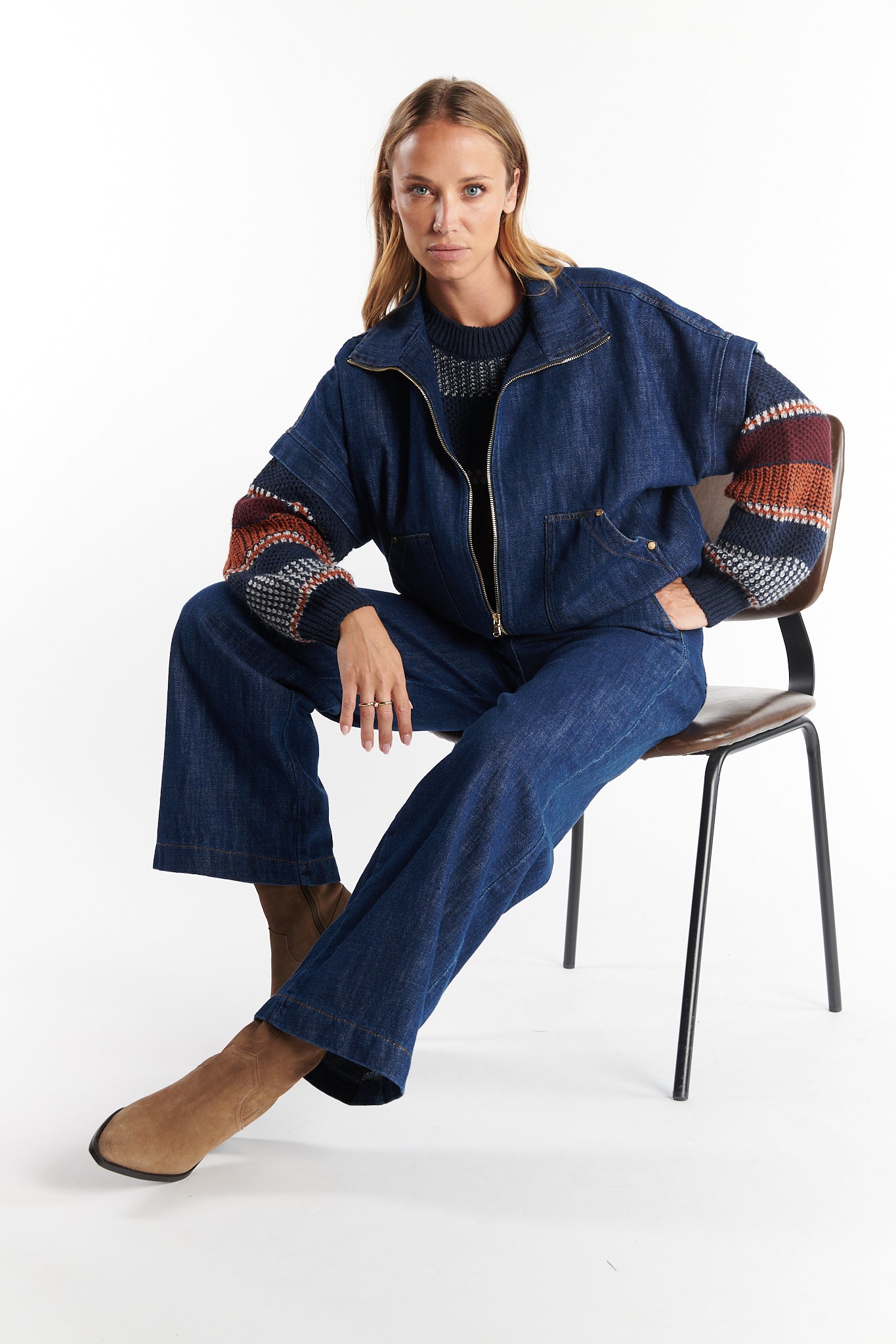 VESTE ZIPPER SANS MANCHES DARYAH JEAN BLEU