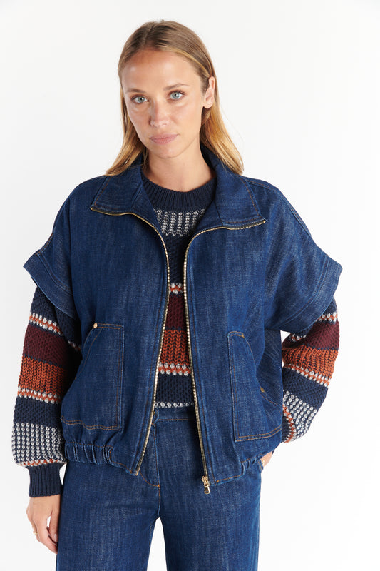 VESTE ZIPPER SANS MANCHES DARYAH JEAN BLEU