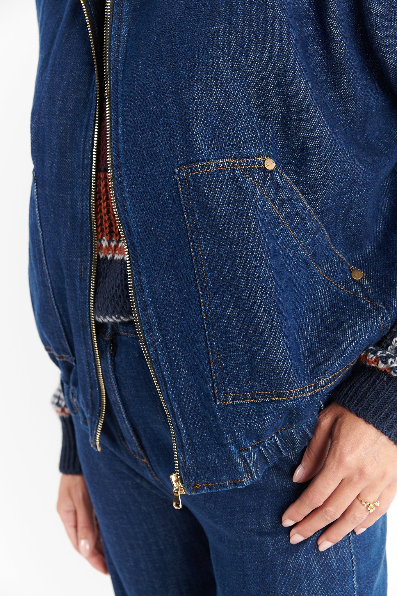VESTE ZIPPER SANS MANCHES DARYAH JEAN BLEU