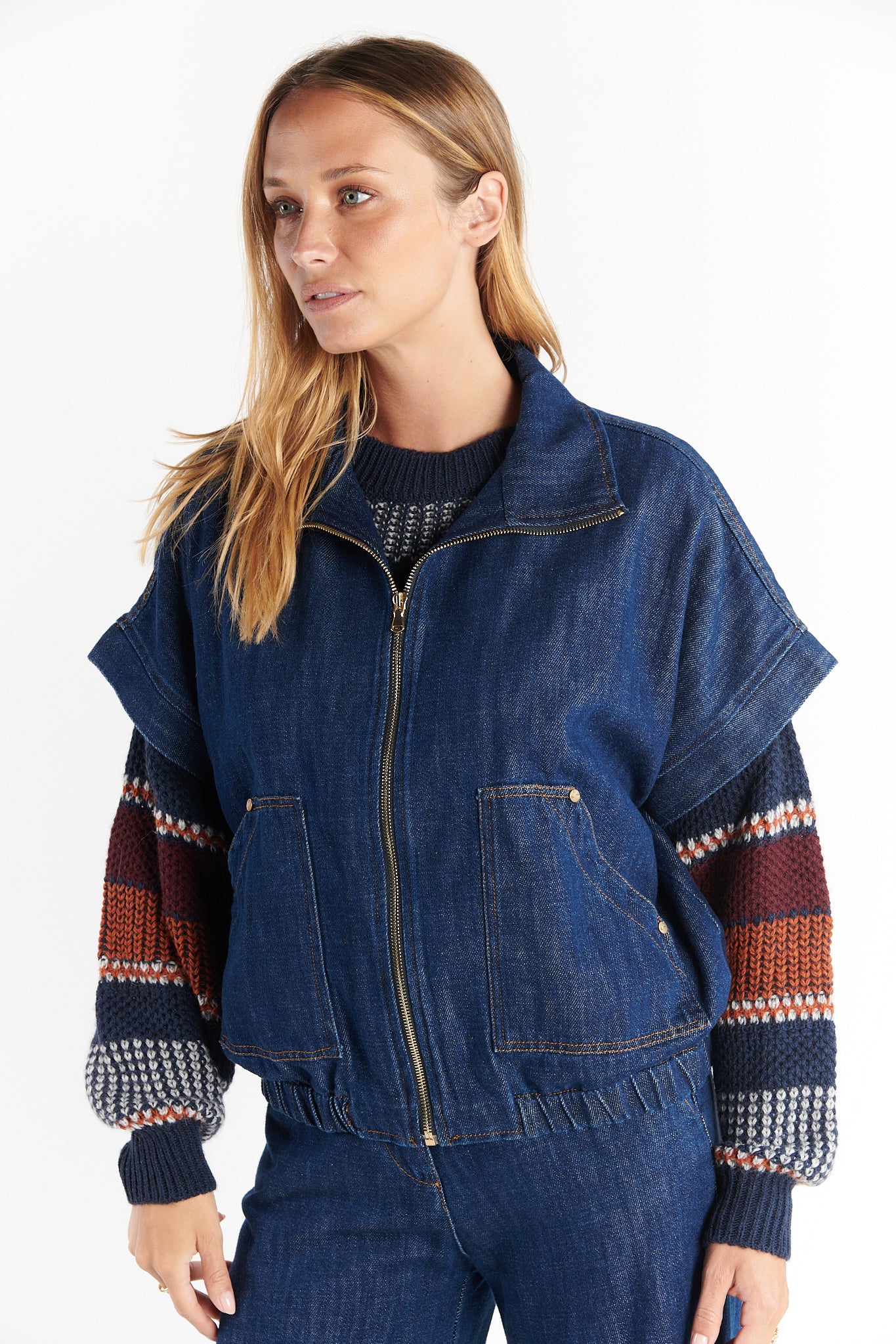 VESTE ZIPPER SANS MANCHES DARYAH JEAN BLEU
