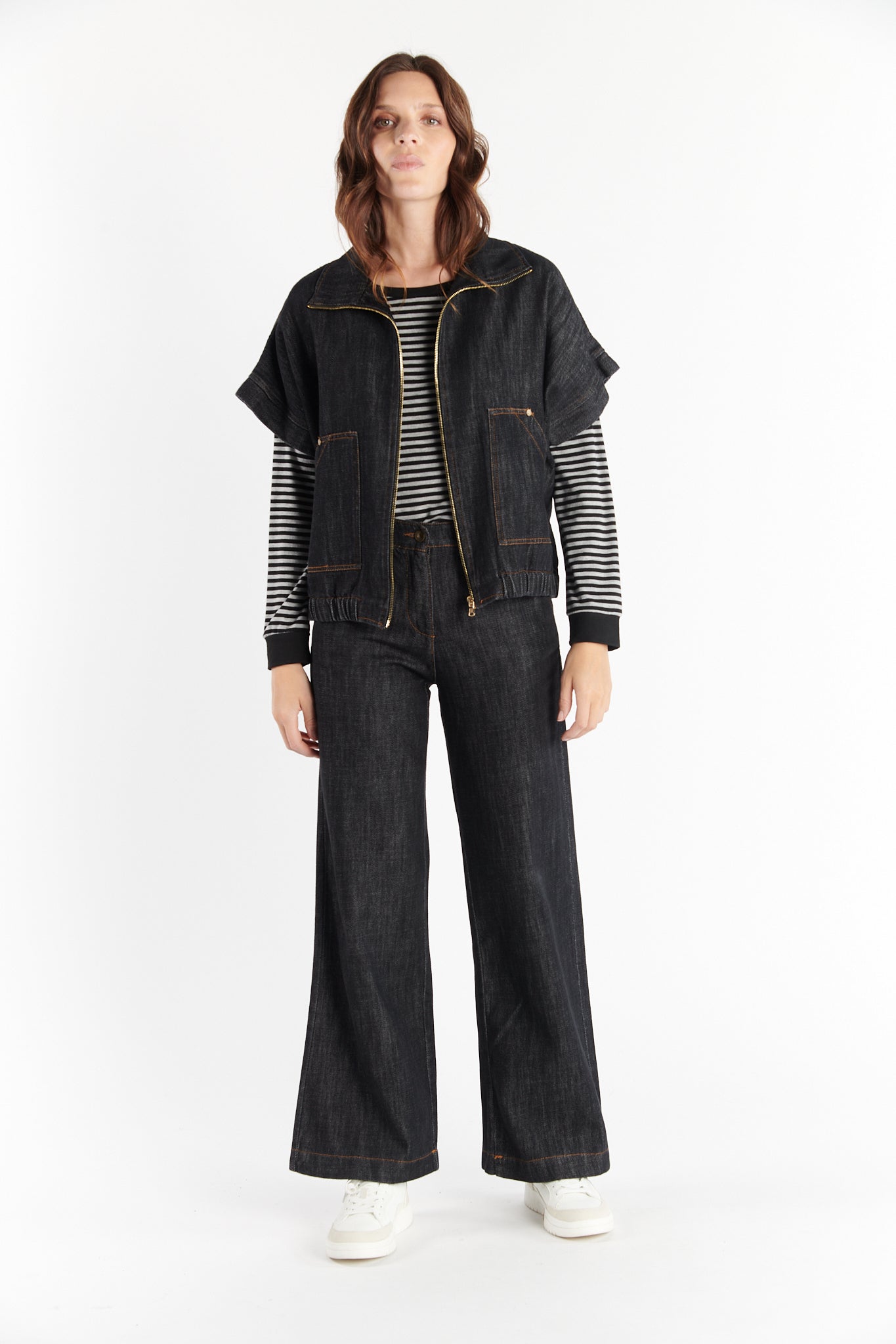 VESTE ZIPPER SANS MANCHES DARYAH JEAN NOIR
