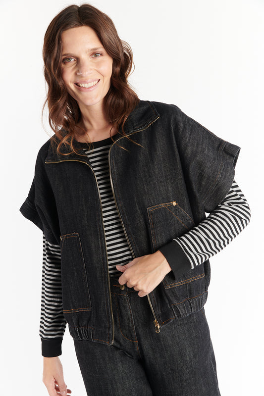 VESTE ZIPPER SANS MANCHES DARYAH JEAN NOIR