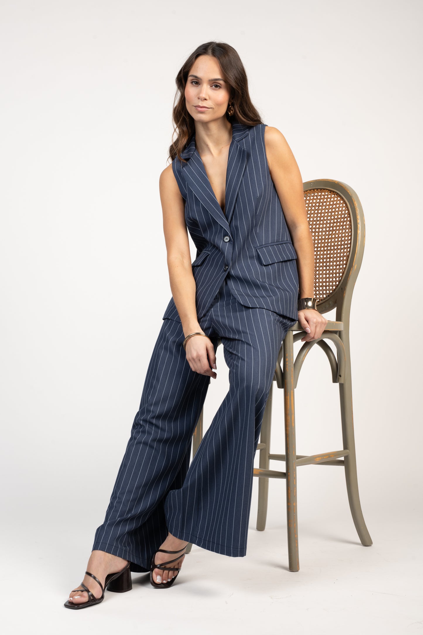 VESTE SANS MANCHES À RAYURES ÉVANGÉLINE BLEUE