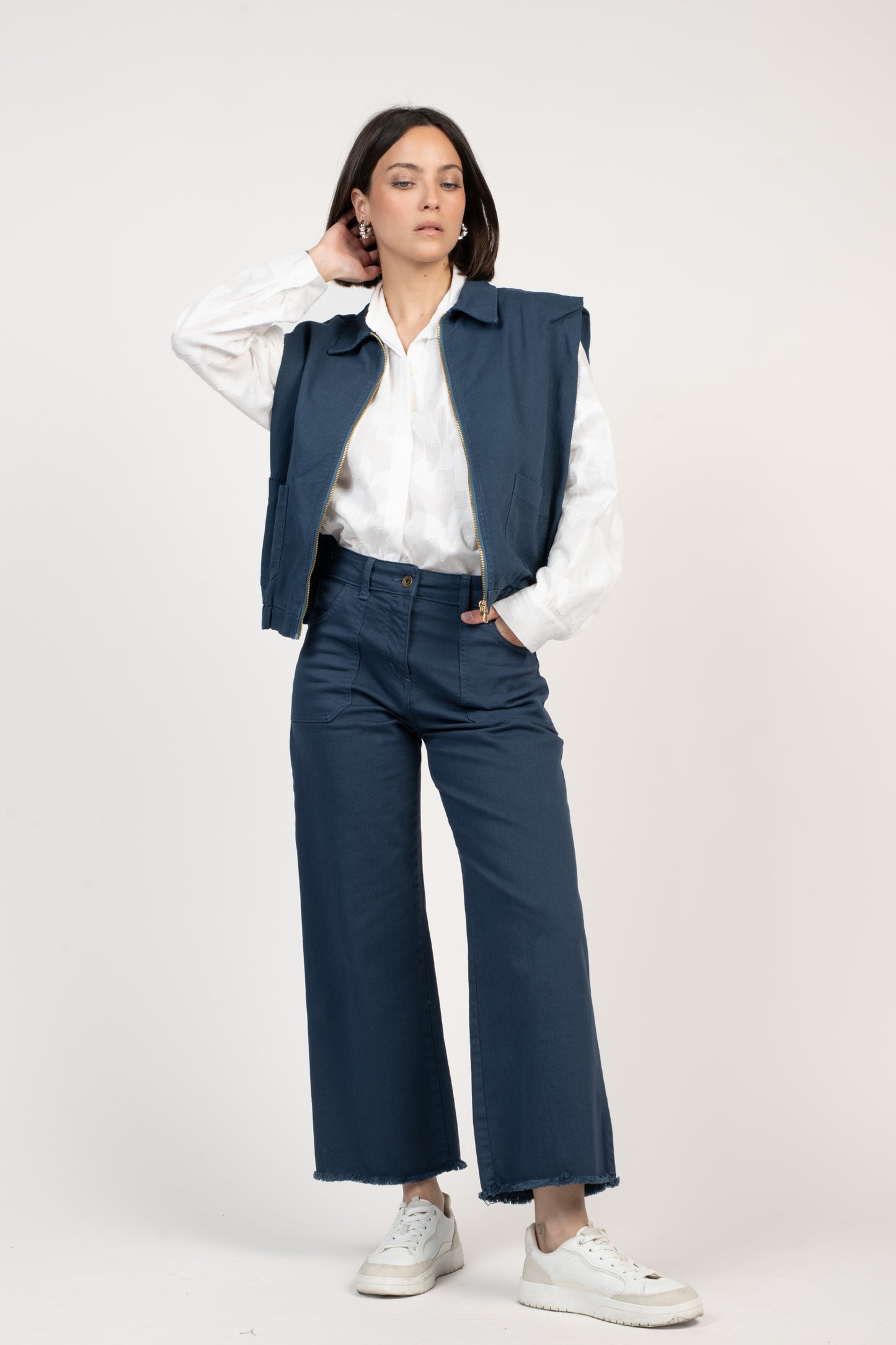 PANTALON ÉVASÉ 7/8ÈME ÉVAN BLEU