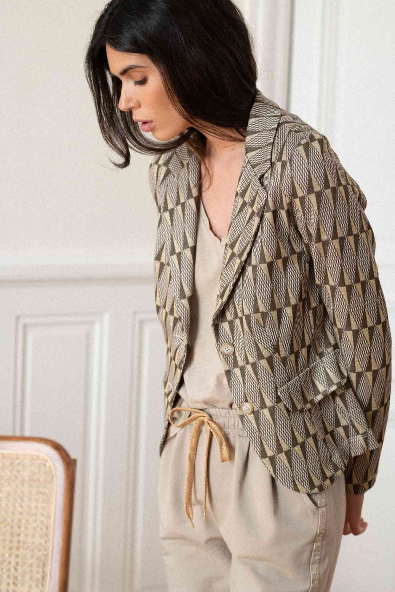 BLAZER GUSTAVE IMPRIMÉ JACQUARD KAKI