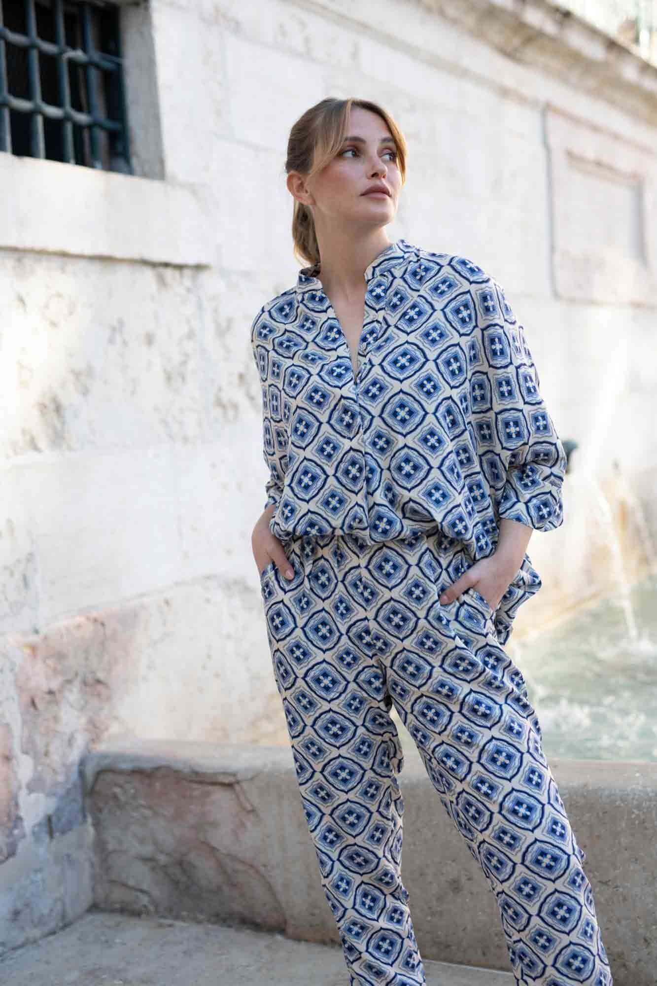CHEMISE BEATRIZ IMPRIMÉ AZULEJOS BLEU