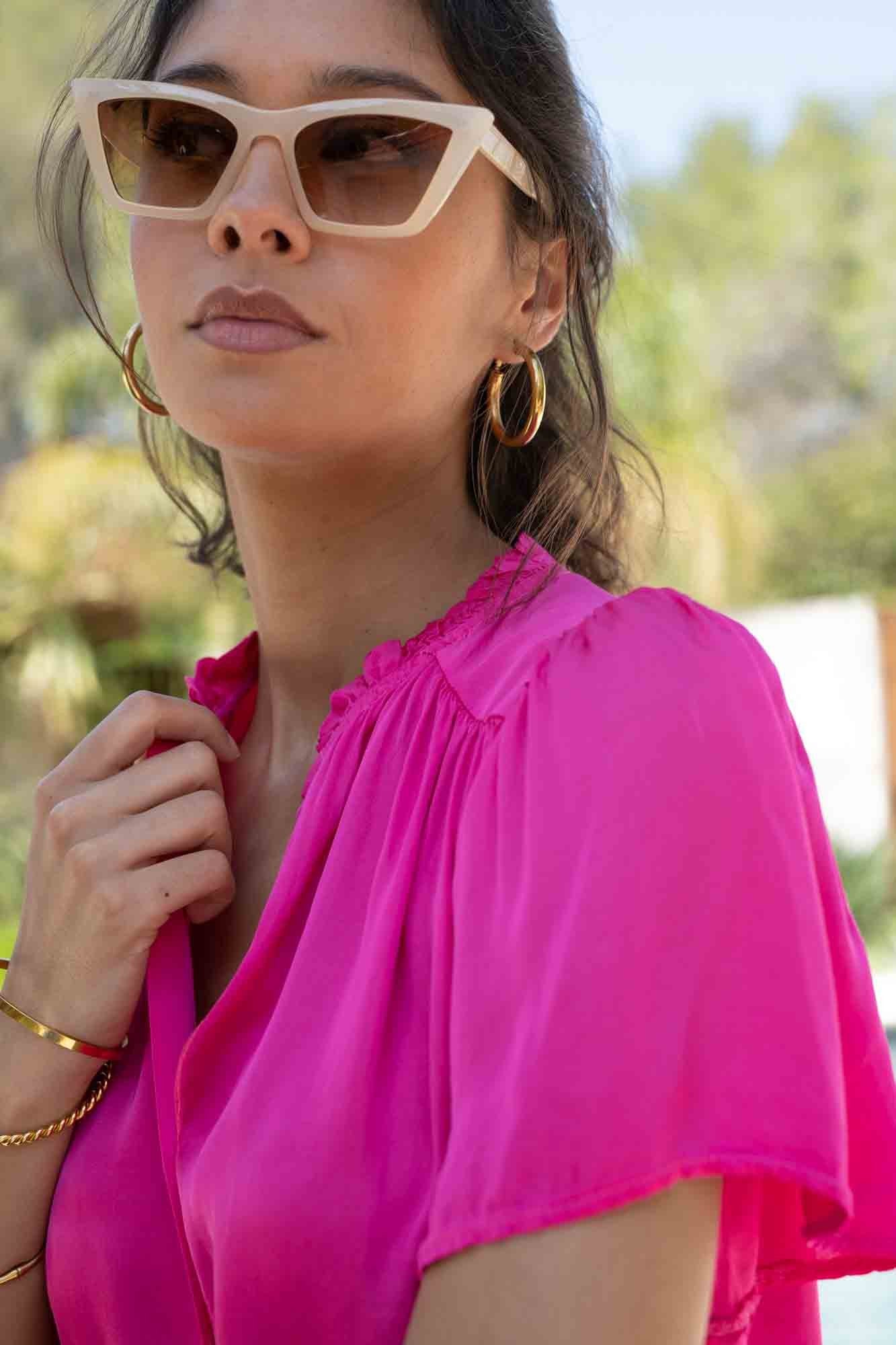 CHEMISE COL PLISSÉ ANNABELLE FUCHSIA