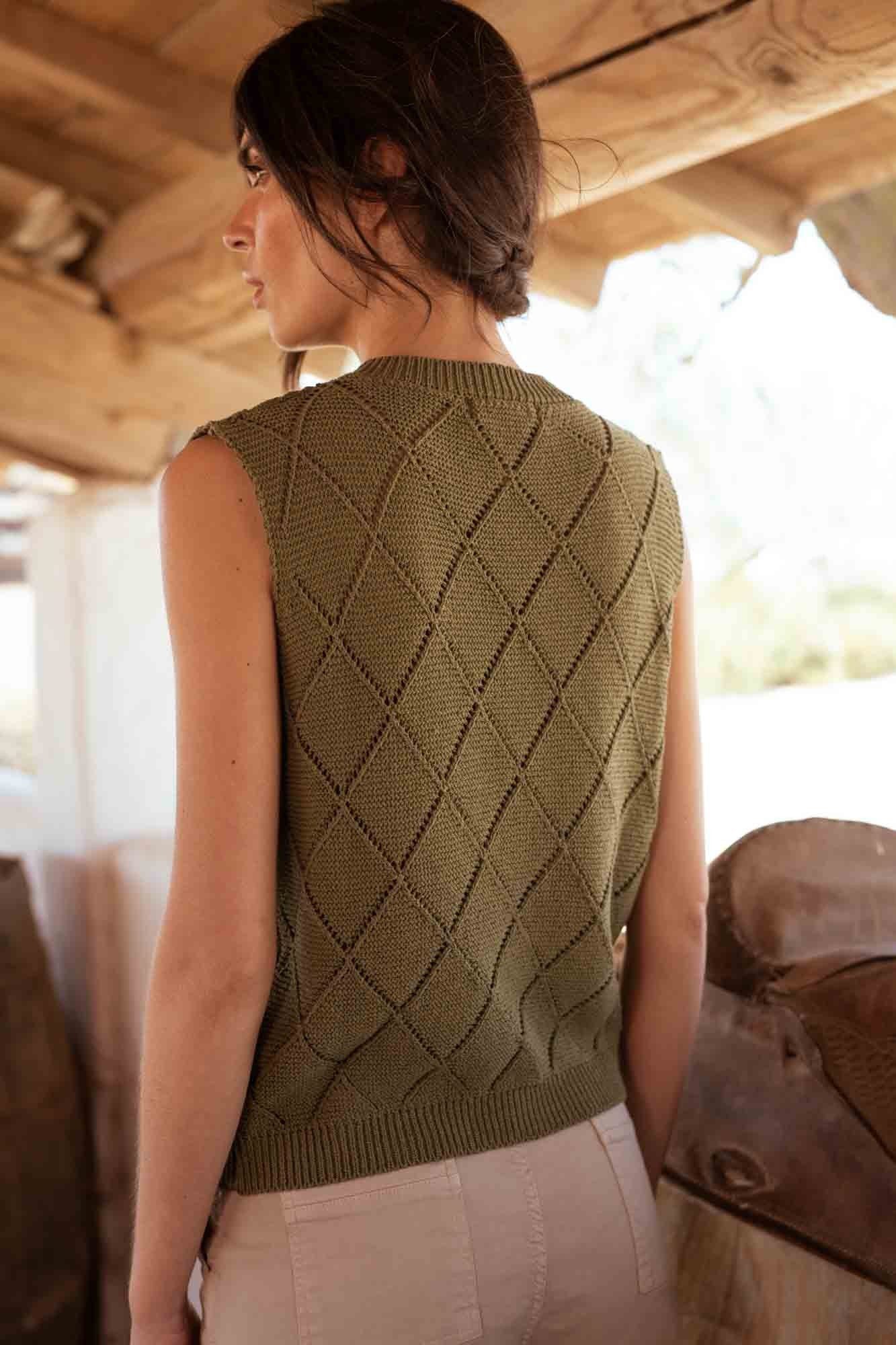 GEORGIA MILITARY OPENWORK LOSANGES TANK TOP SWEATER