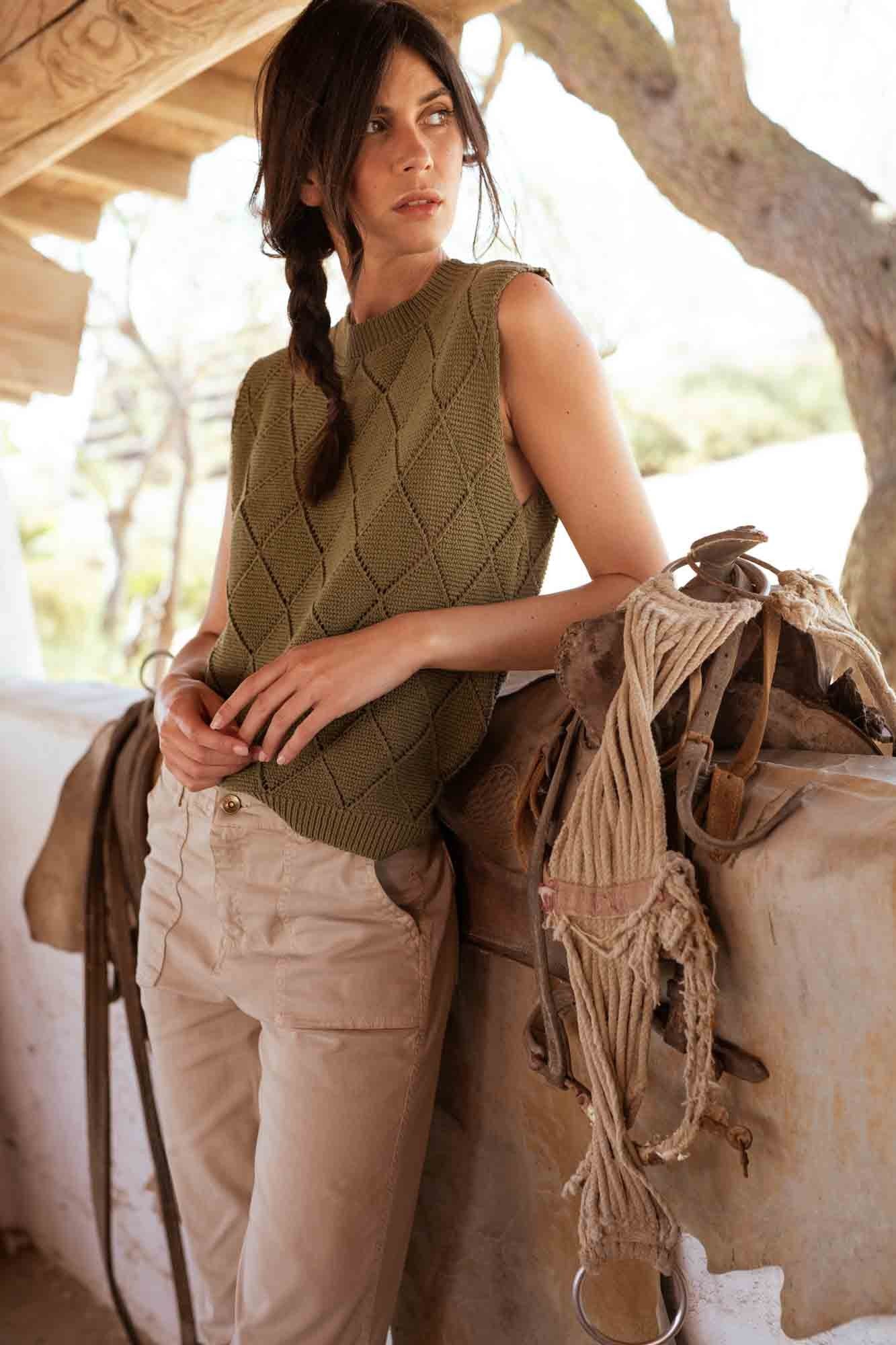 GEORGIA MILITARY OPENWORK LOSANGES TANK TOP SWEATER