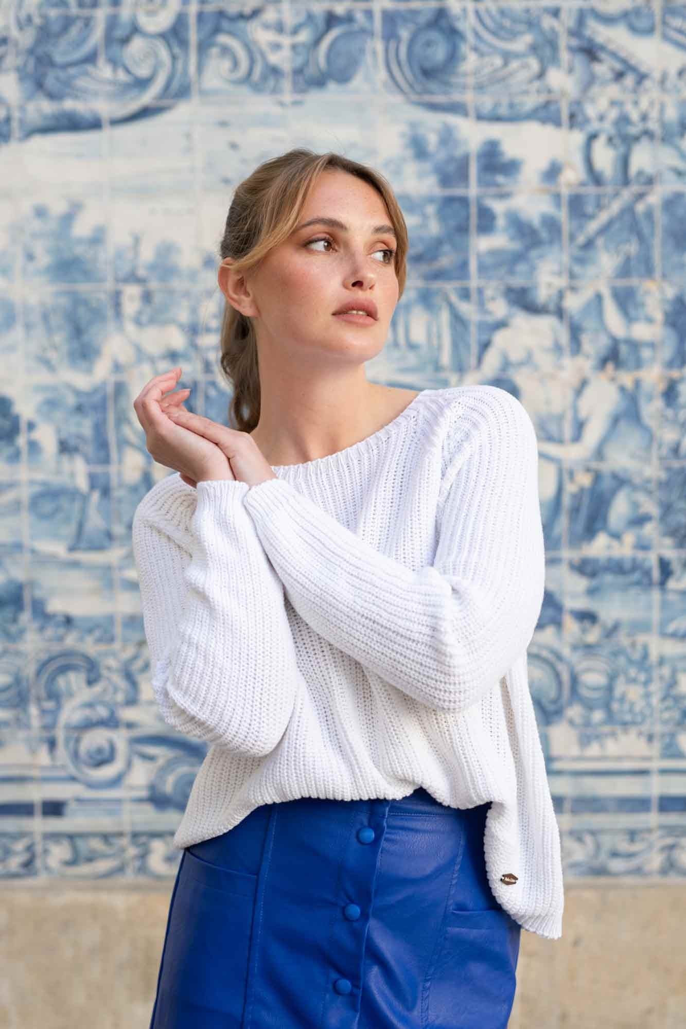 WHITE ENGLISH KNIT MARINA SWEATER